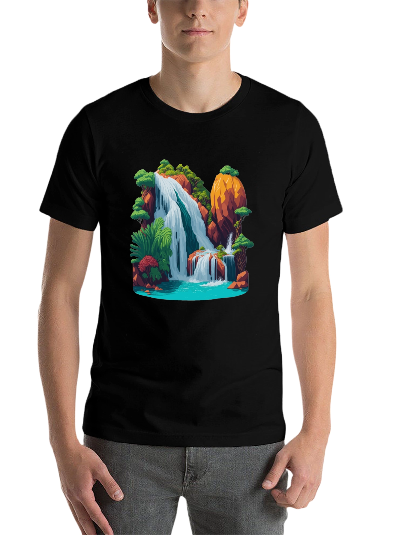 Black Waterfall Graphic Black T-Shirt view 7