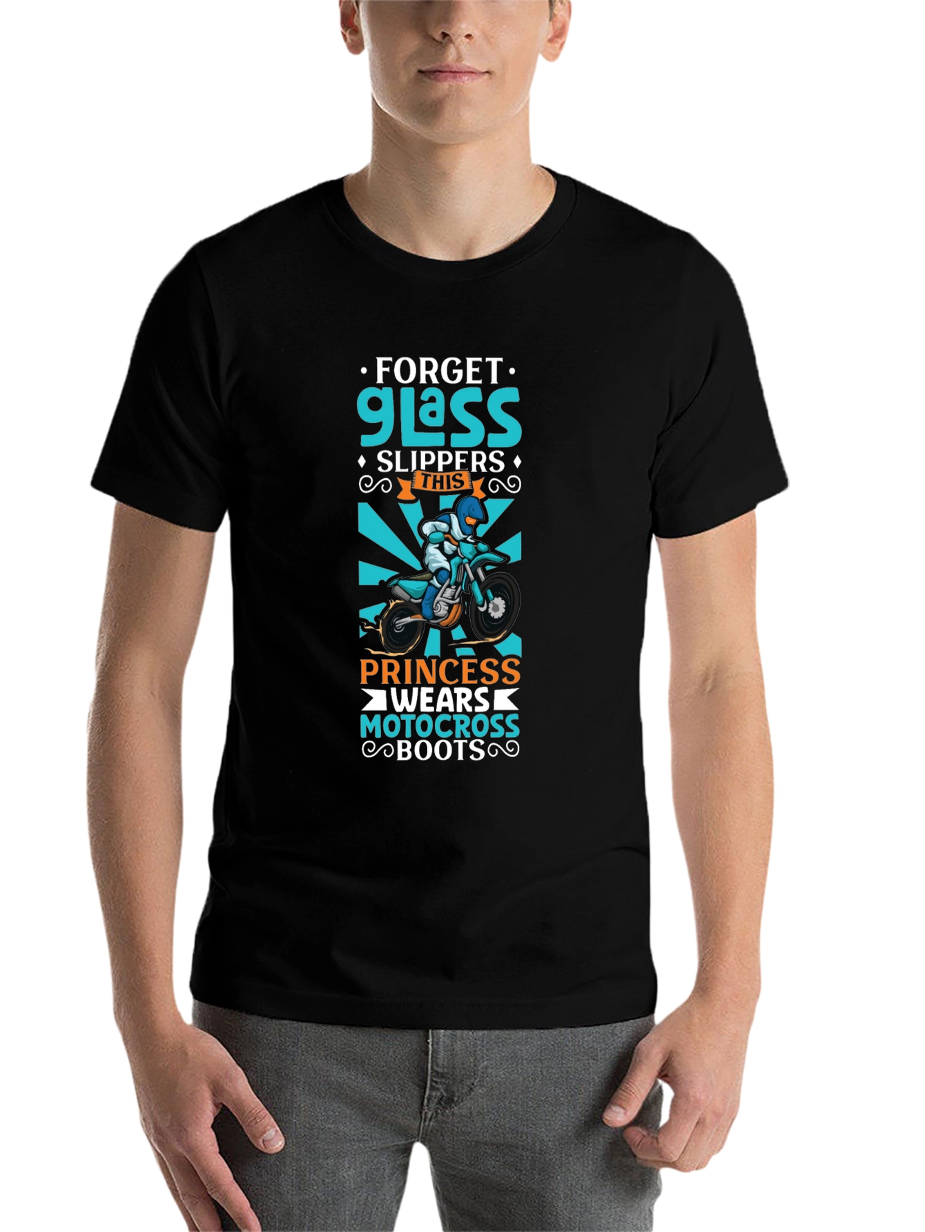 Black Forget Glass Slippers Princess Motocross Boots T-Shirt view 7