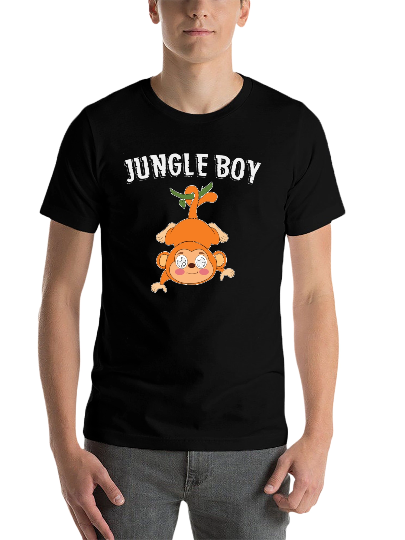 Black Jungle Boy Cartoon Monkey Graphic Tee view 7