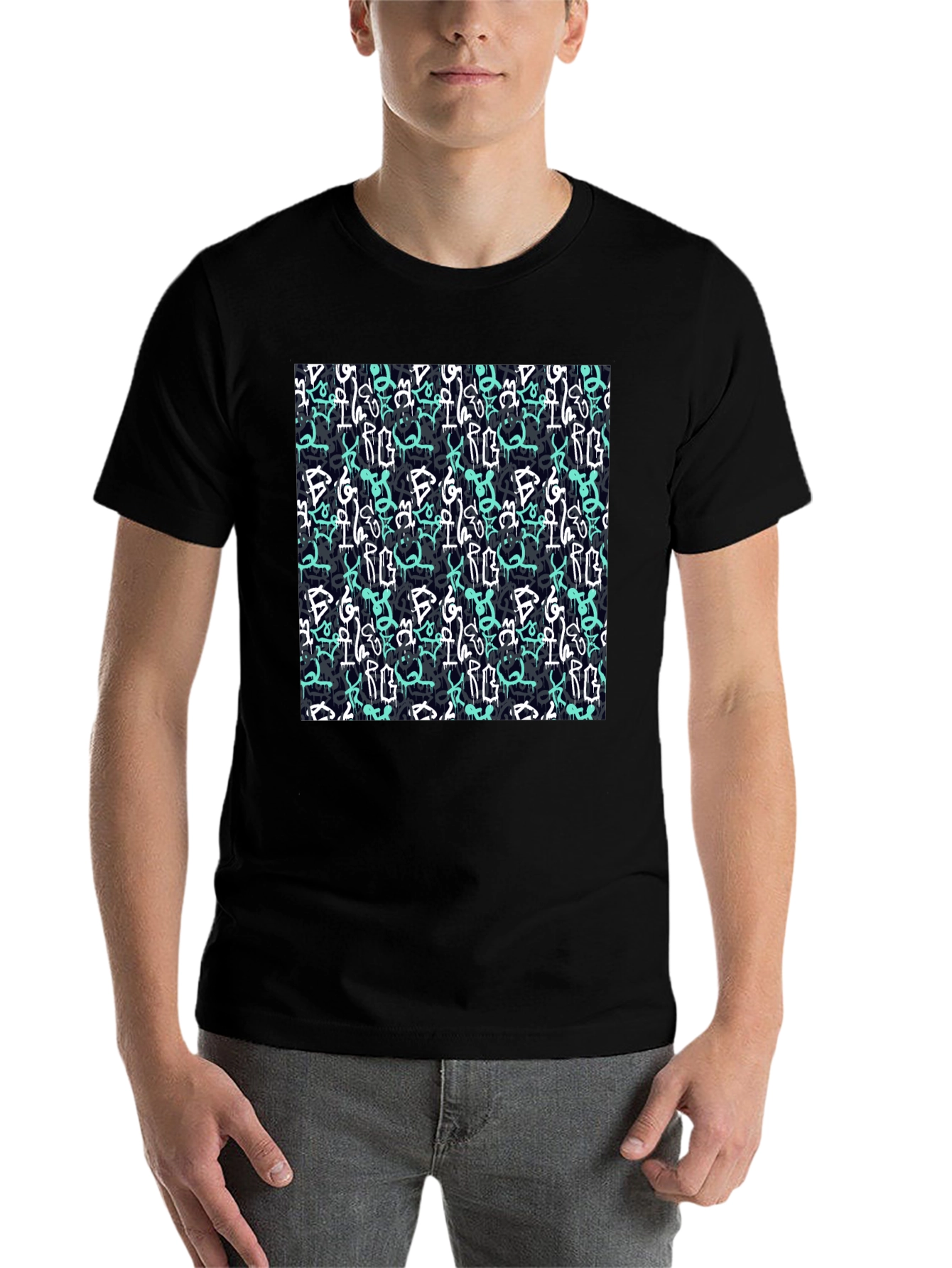 Black Graffiti Pattern Black T-Shirt view 7