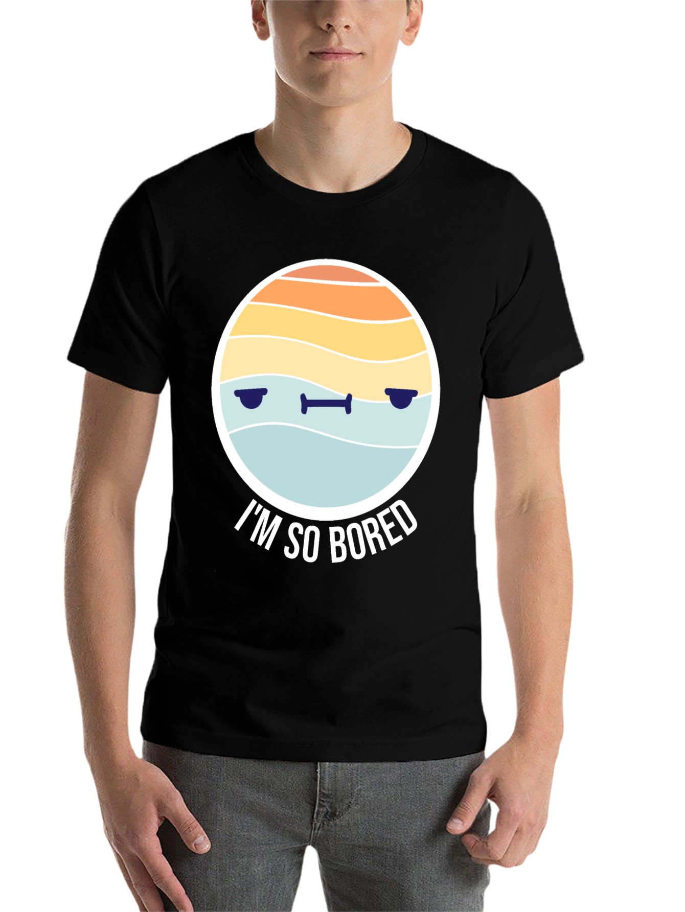 Black Bored Emoji Graphic T-Shirt - Unisex Black Tee view 7