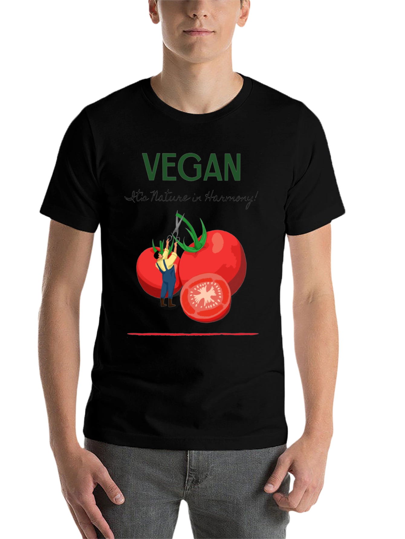 Black Vegan Tomato Graphic T-Shirt - Nature in Harmony view 7