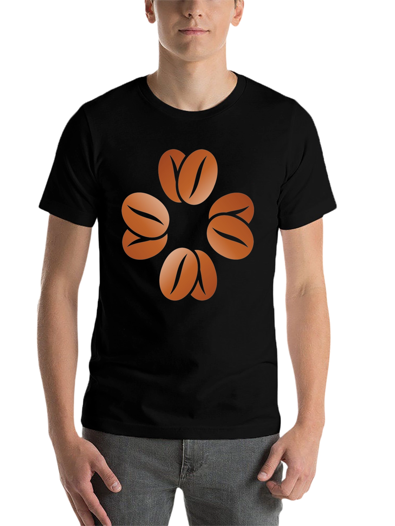 Black Coffee Bean Clover T-Shirt - Unisex Graphic Tee view 7