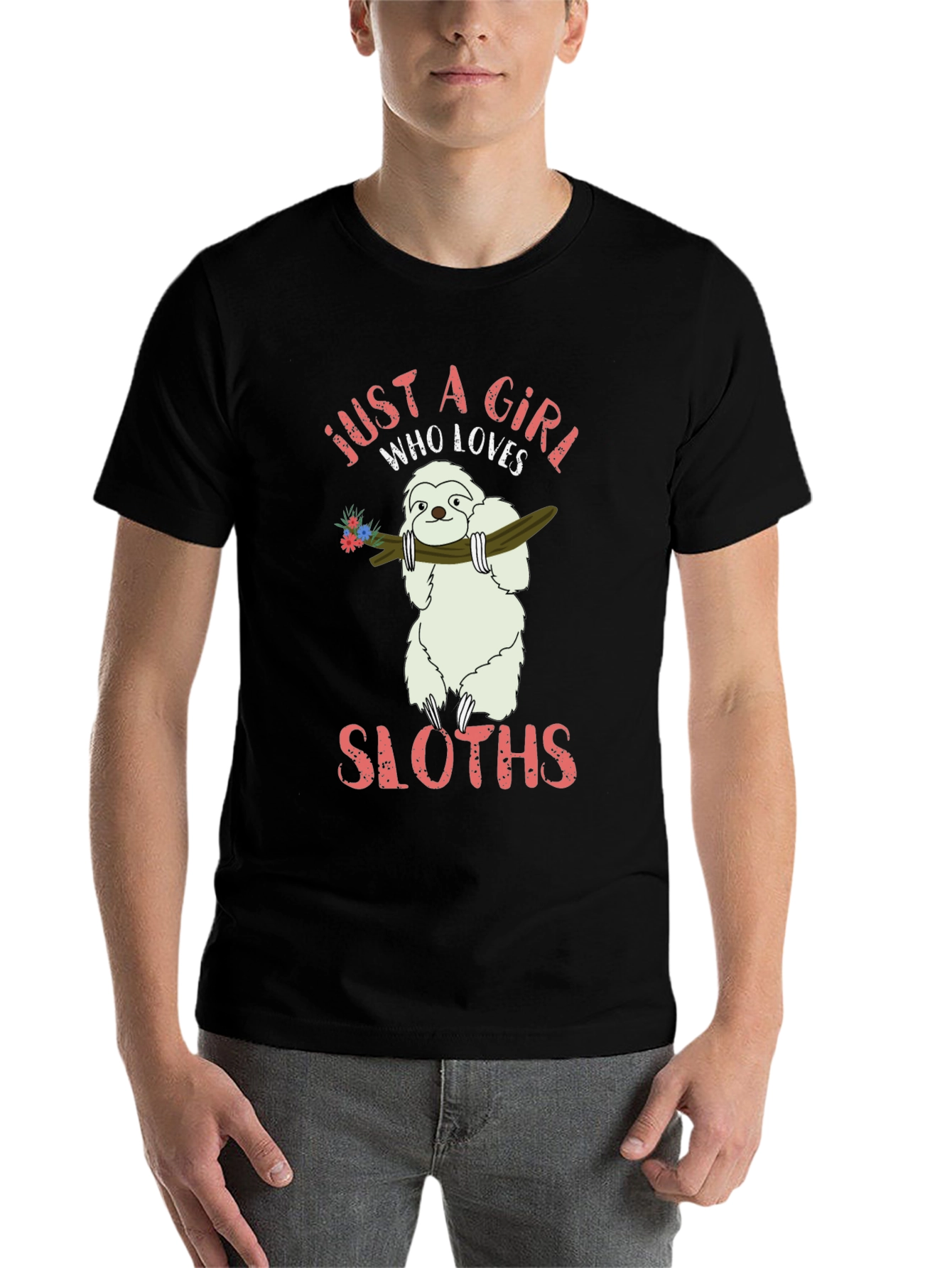 Black Just A Girl Who Loves Sloths T-Shirt view 7