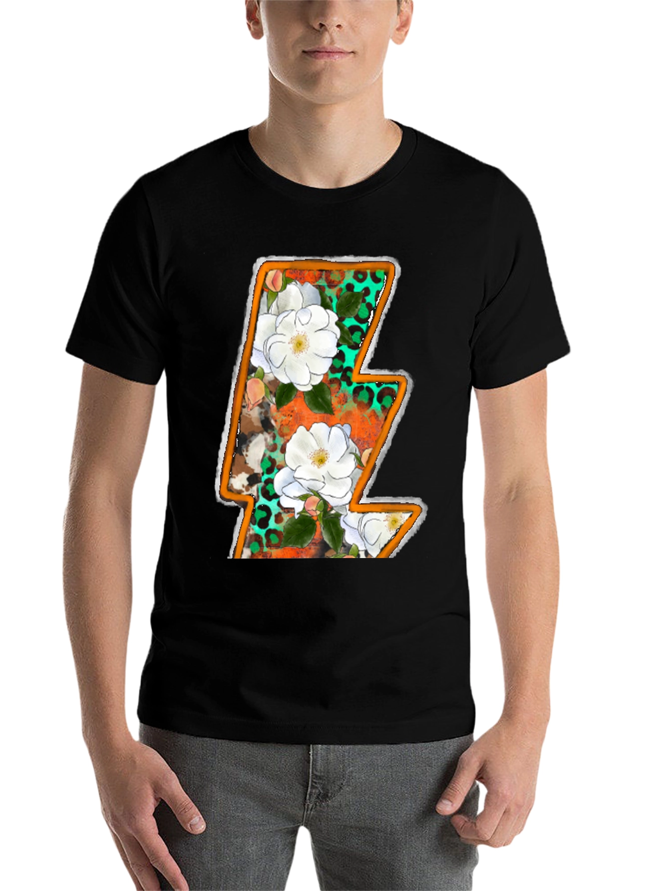 Black Floral Lightning Bolt Graphic Tee view 7