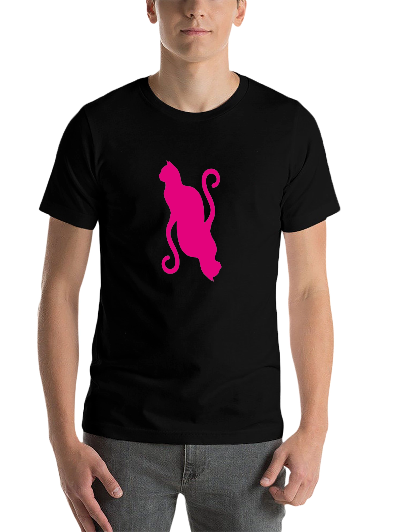 Black Stylish Cat Graphic T-Shirt view 7