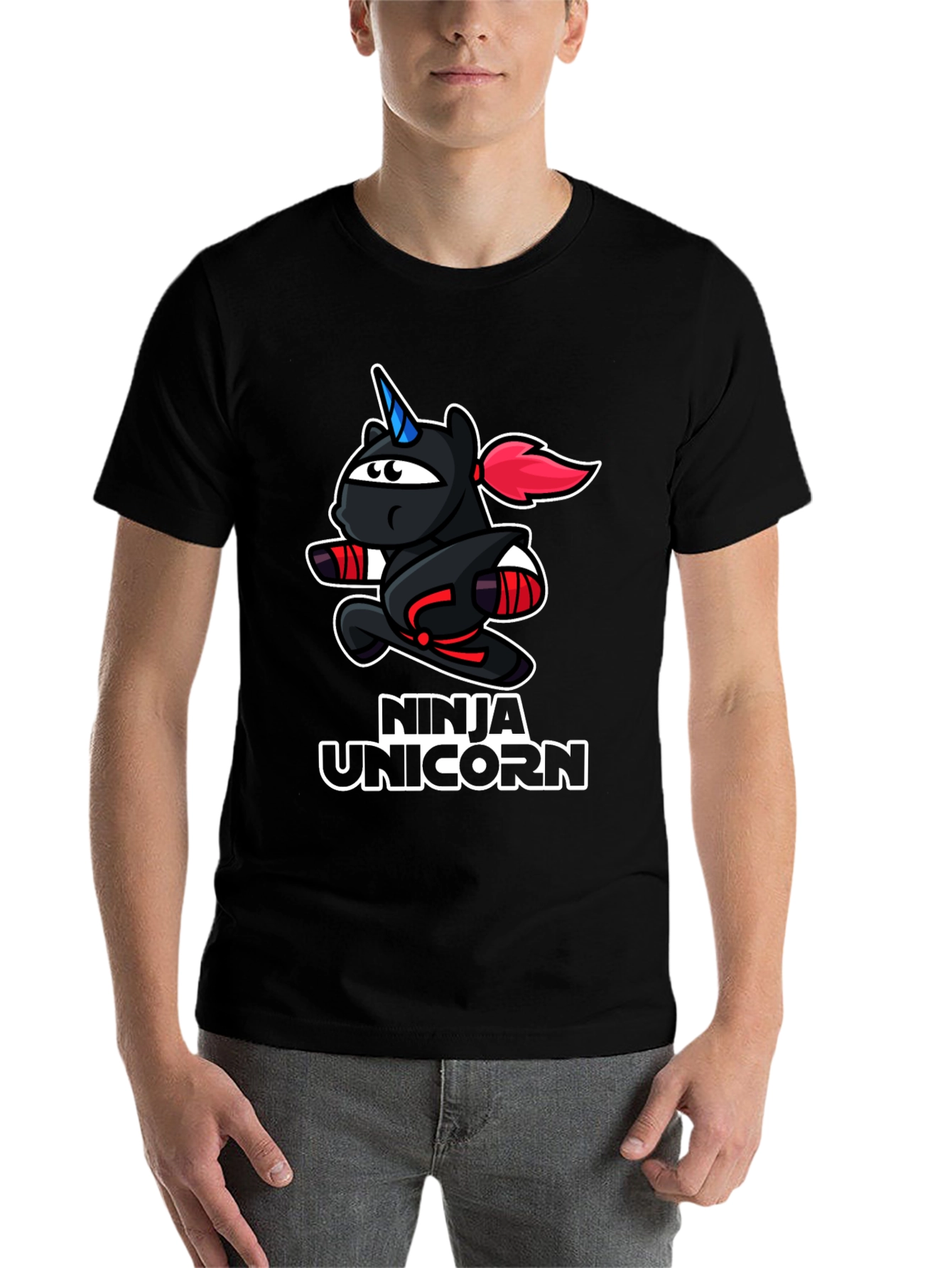 Black Ninja Unicorn Black T-Shirt - Cartoon Graphic Tee view 7