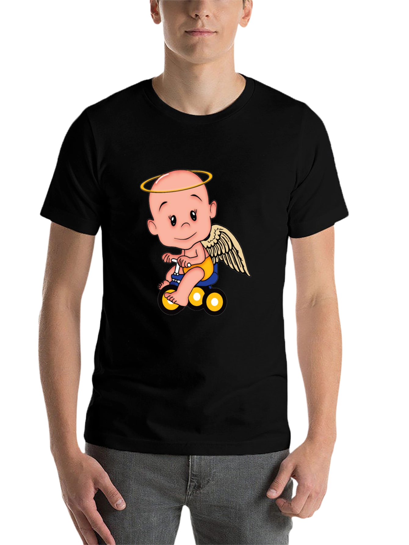 Black Angel Baby on Bike Graphic Tee - Black view 7