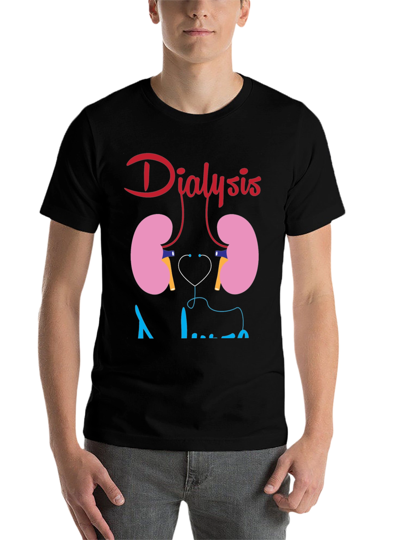 Black Dialysis Kidney Stethoscope Funny Black T-shirt view 7