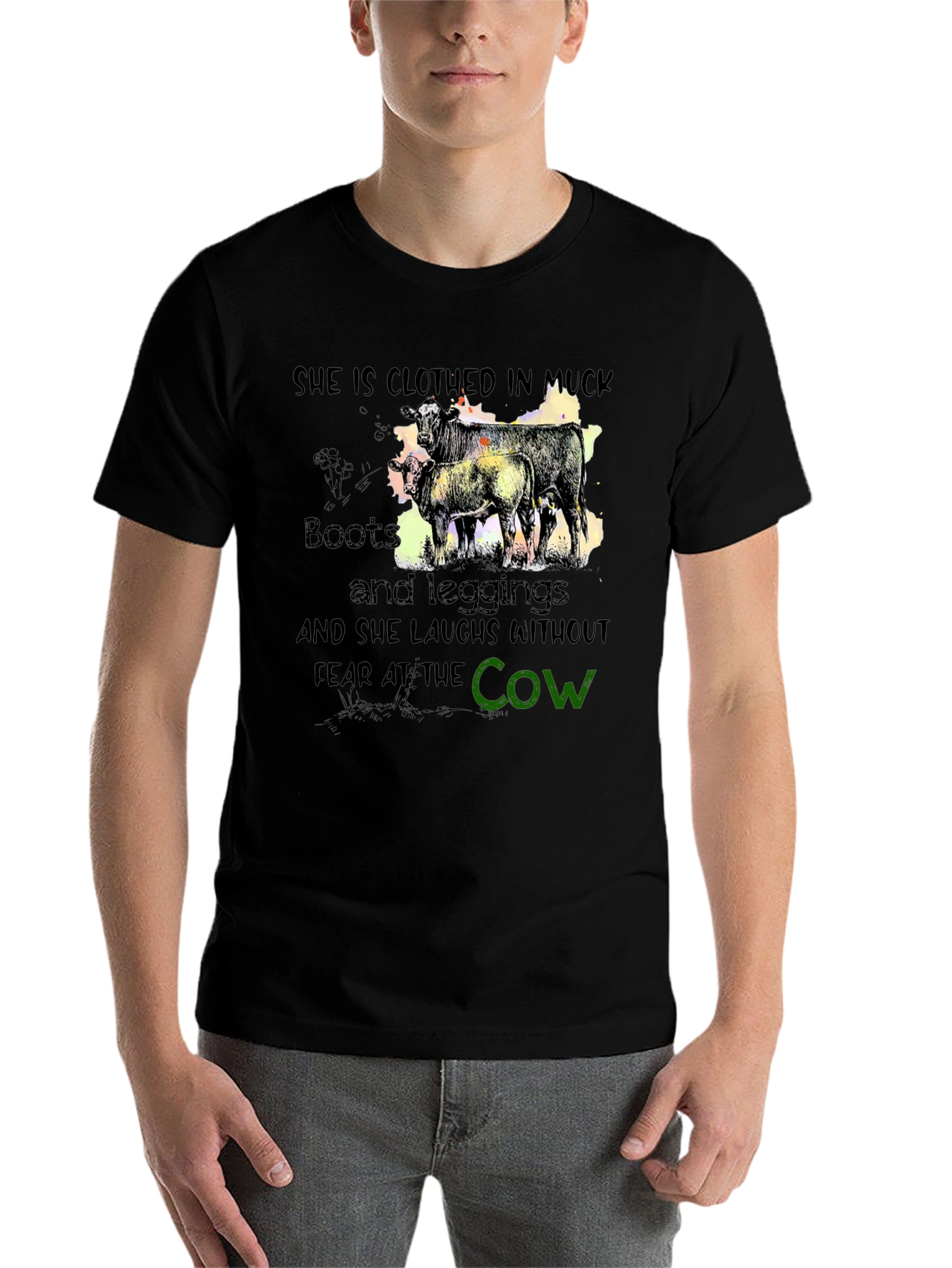 Black Muck Boots and Leggings Cow Graphic T-Shirt view 7