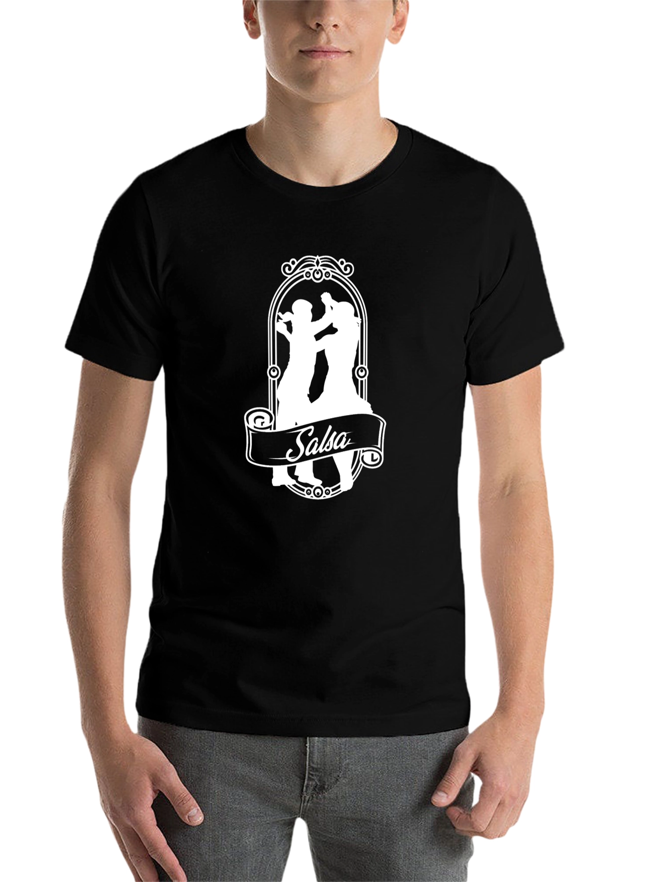 Black Salsa Dance Silhouette Black T-Shirt view 7