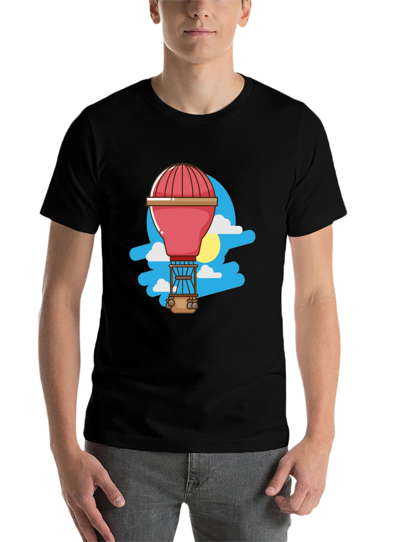 Black Cartoon Hot Air Balloon Graphic Tee - Black view 7
