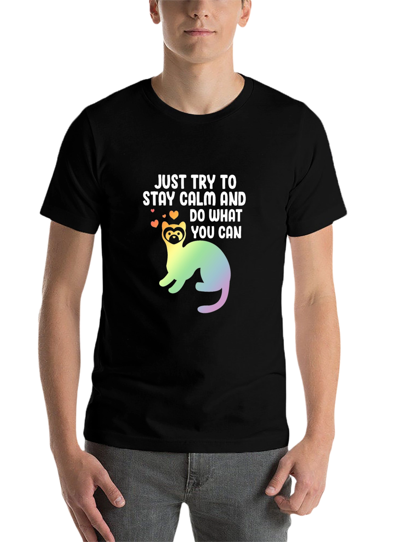 Black Stay Calm Ferret Graphic Tee view 7