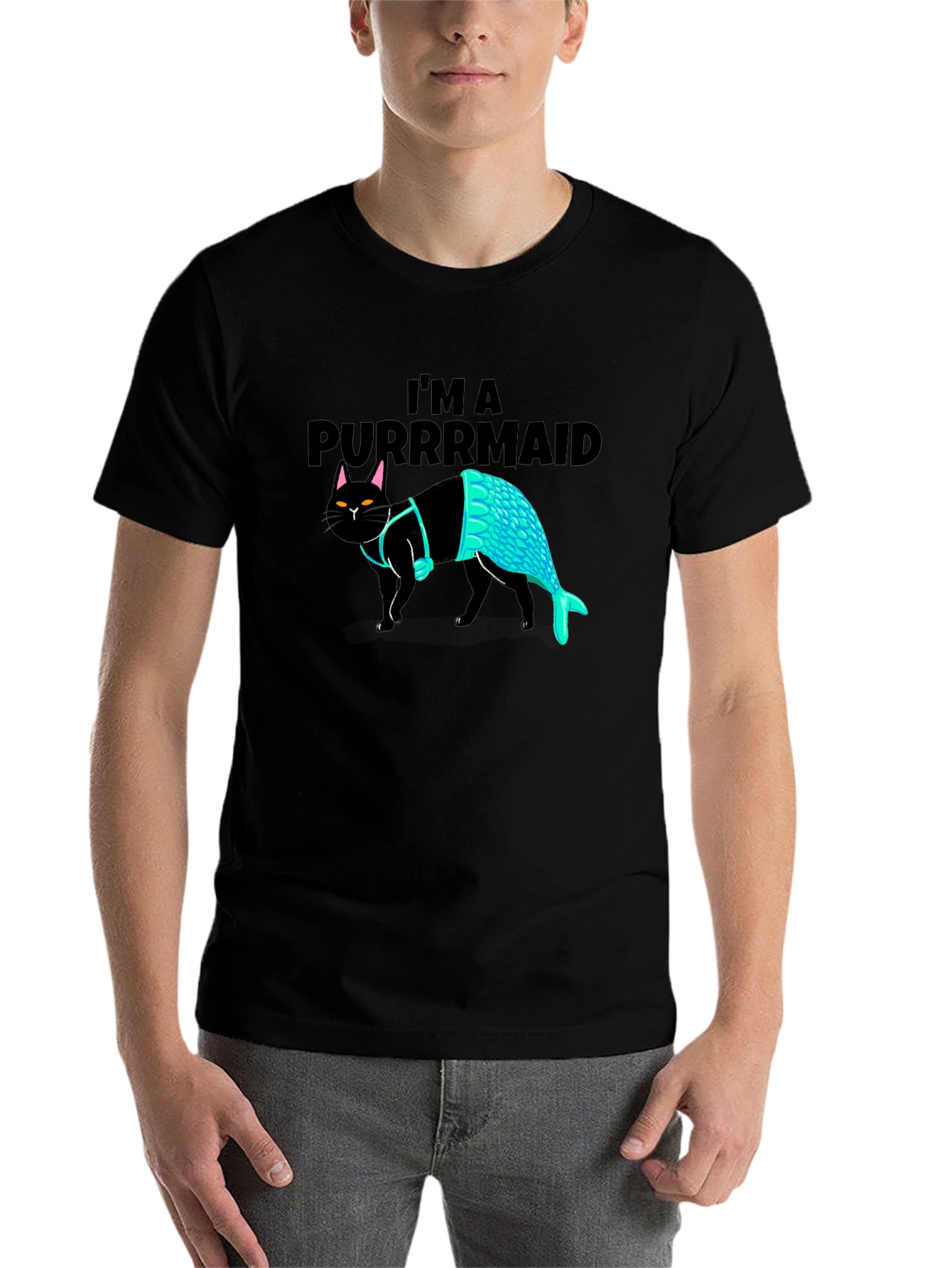 Black Purrmaid T-Shirt: Cat Mermaid Graphic Tee view 7