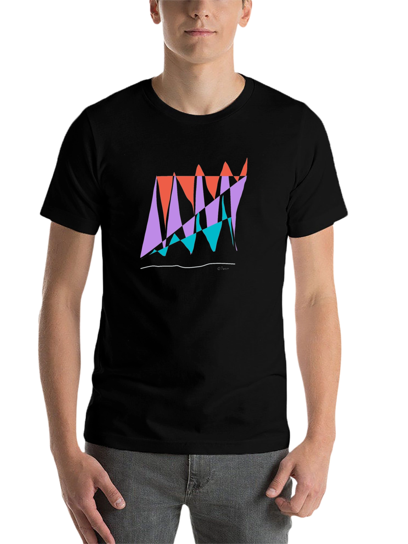 Black Abstract Graphic Tee - Modern Art Inspired Black T-Shirt view 7
