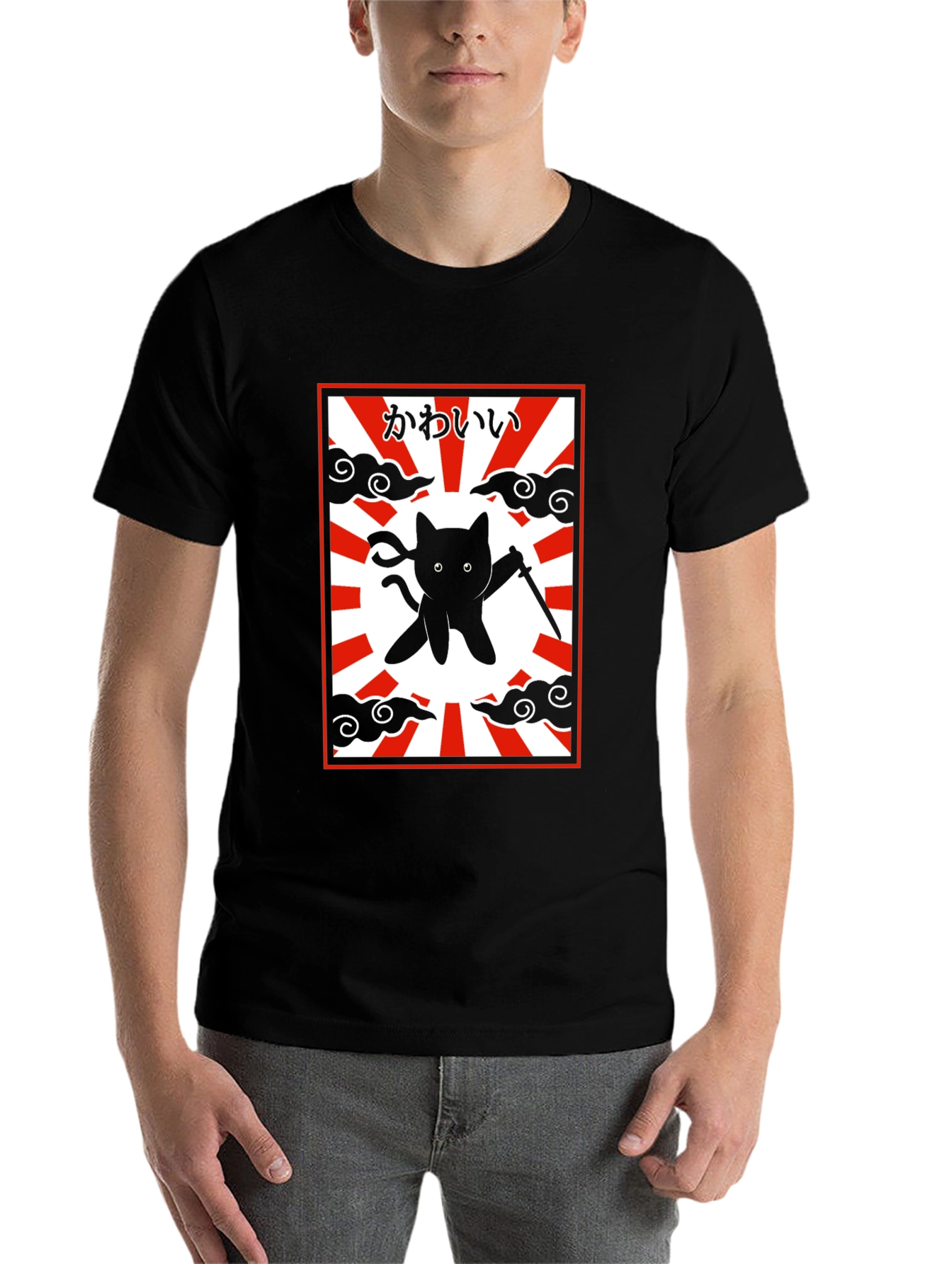 Black Ninja Cat Graphic T-Shirt - Kawaii Japanese Design view 7
