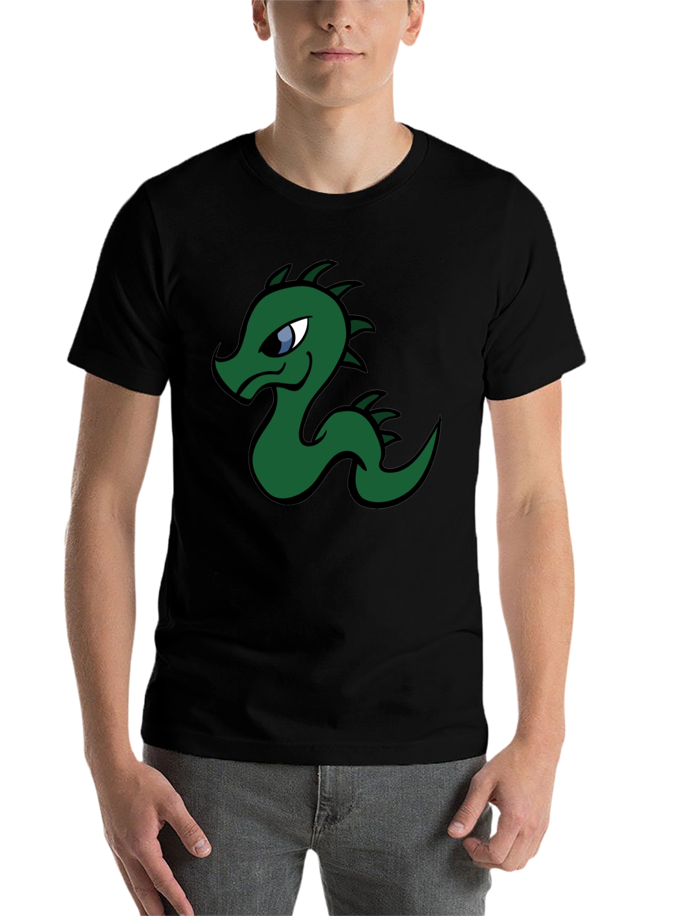 Black Cartoon Dragon Graphic Tee - Black Cotton T-Shirt view 7
