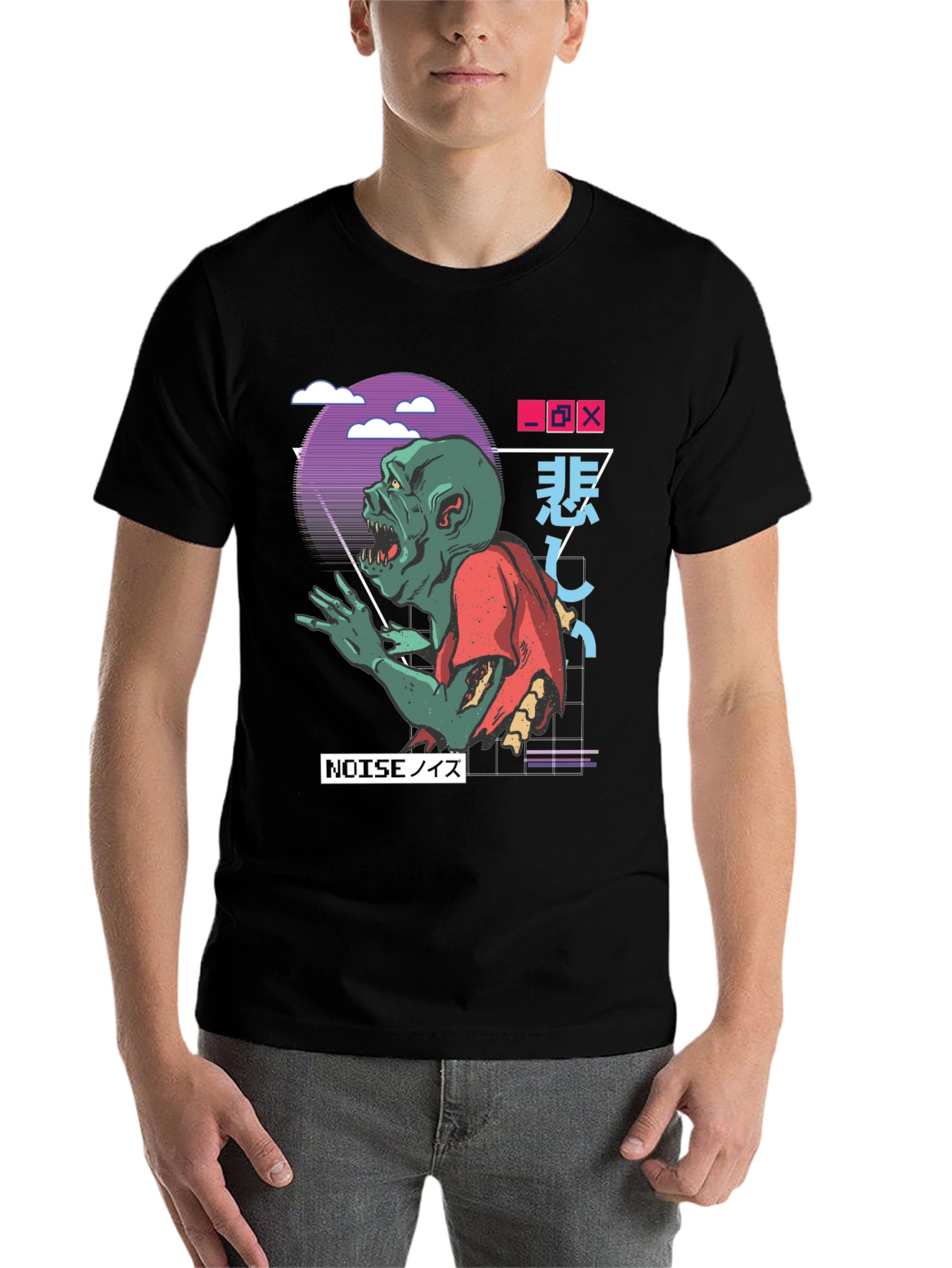 Black Zombie Noise T-Shirt - Vaporwave Style view 7