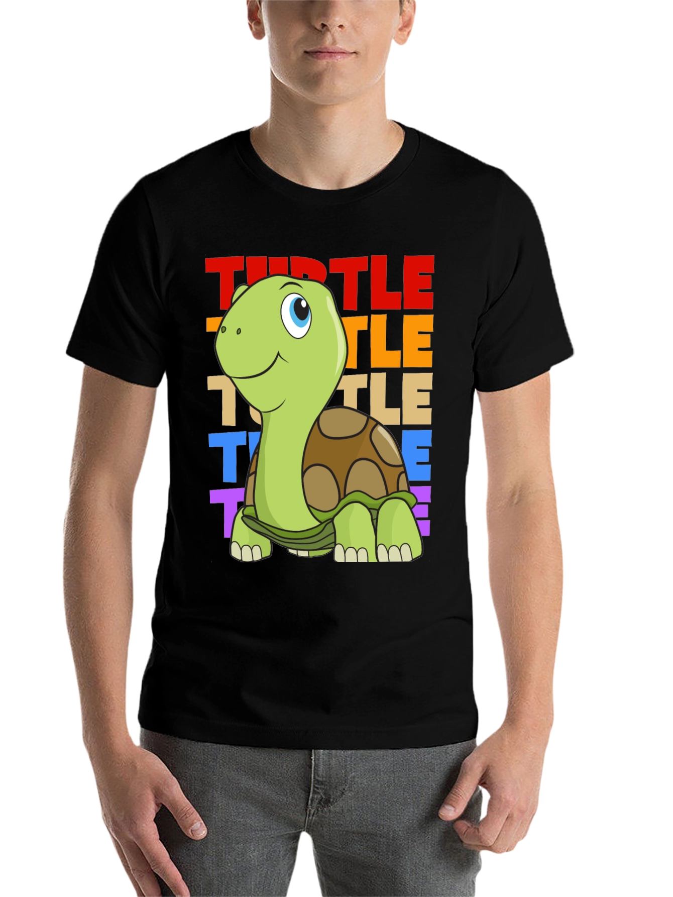 Black Cartoon Turtle Graphic Tee - Unisex Black T-Shirt view 7