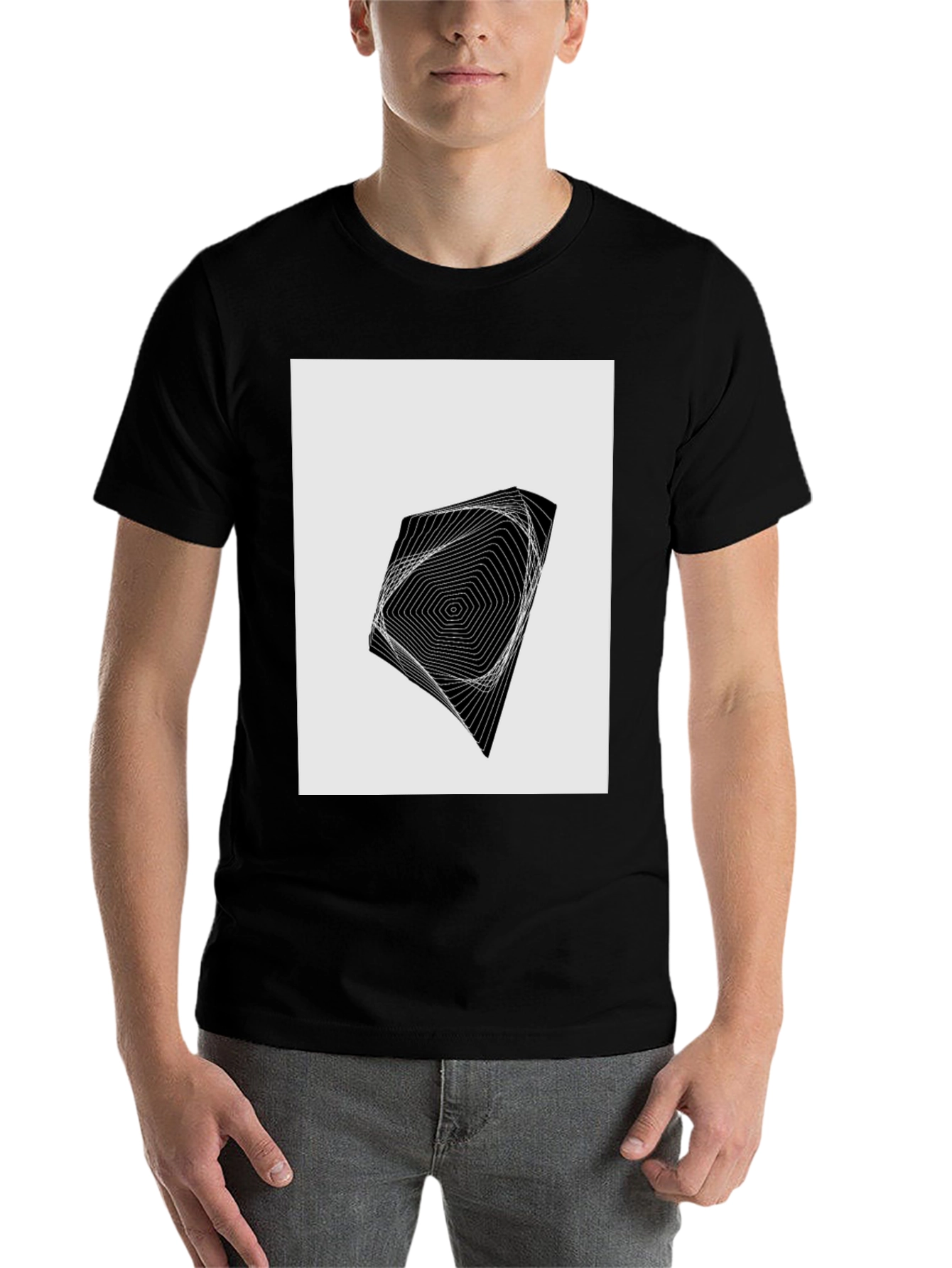 Black Geometric Illusion Graphic Tee view 7