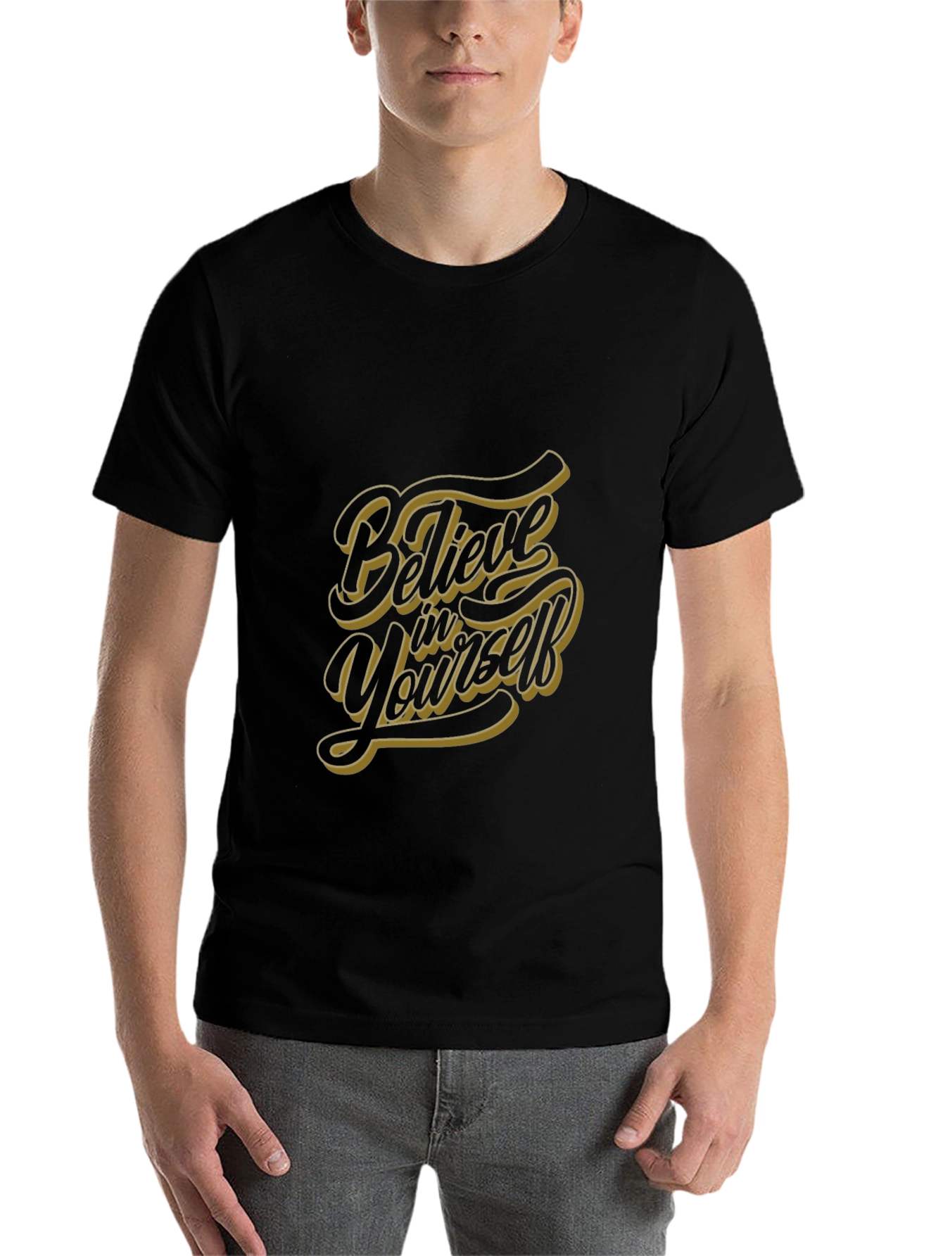 Black Believe in Yourself Graphic Tee - Stylish Black T-Shirt view 7
