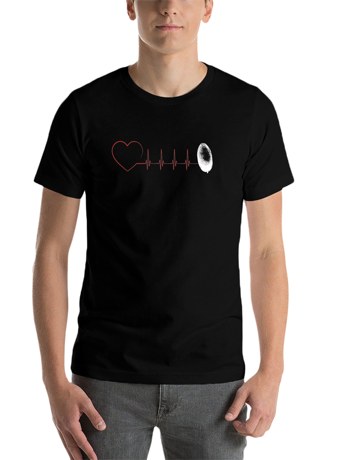 Black Heartbeat Balloon T-Shirt - Unique Graphic Tee view 7