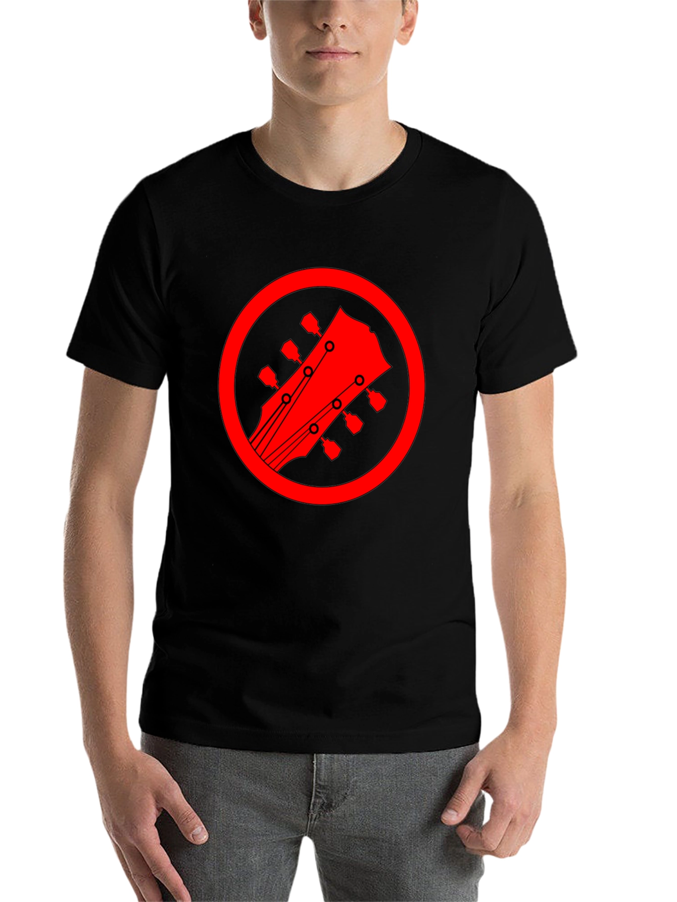 Black Guitar Headstock Graphic Tee - Black Cotton Blend view 7