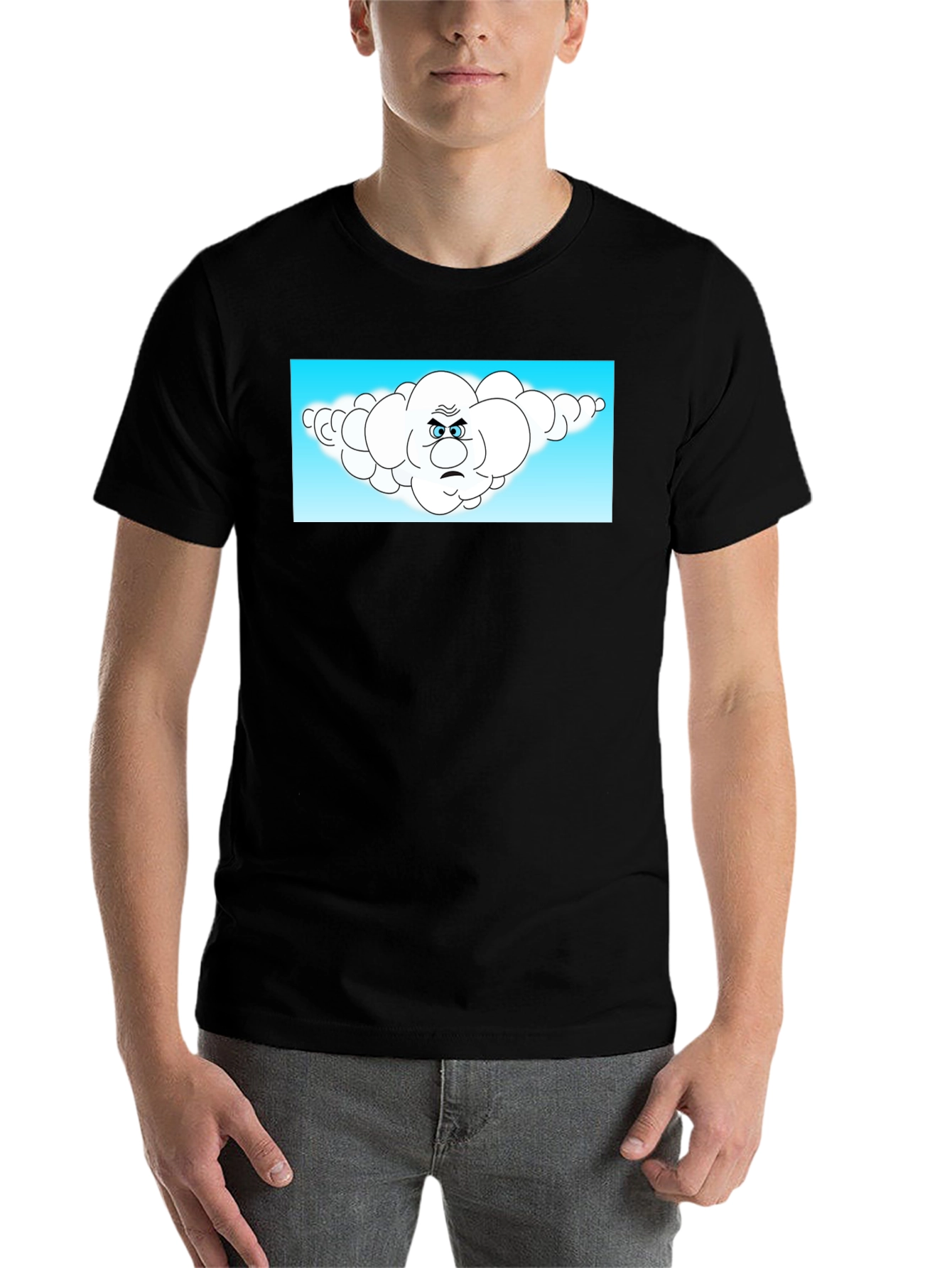 Black Grumpy Cloud Cartoon Black T-Shirt view 7