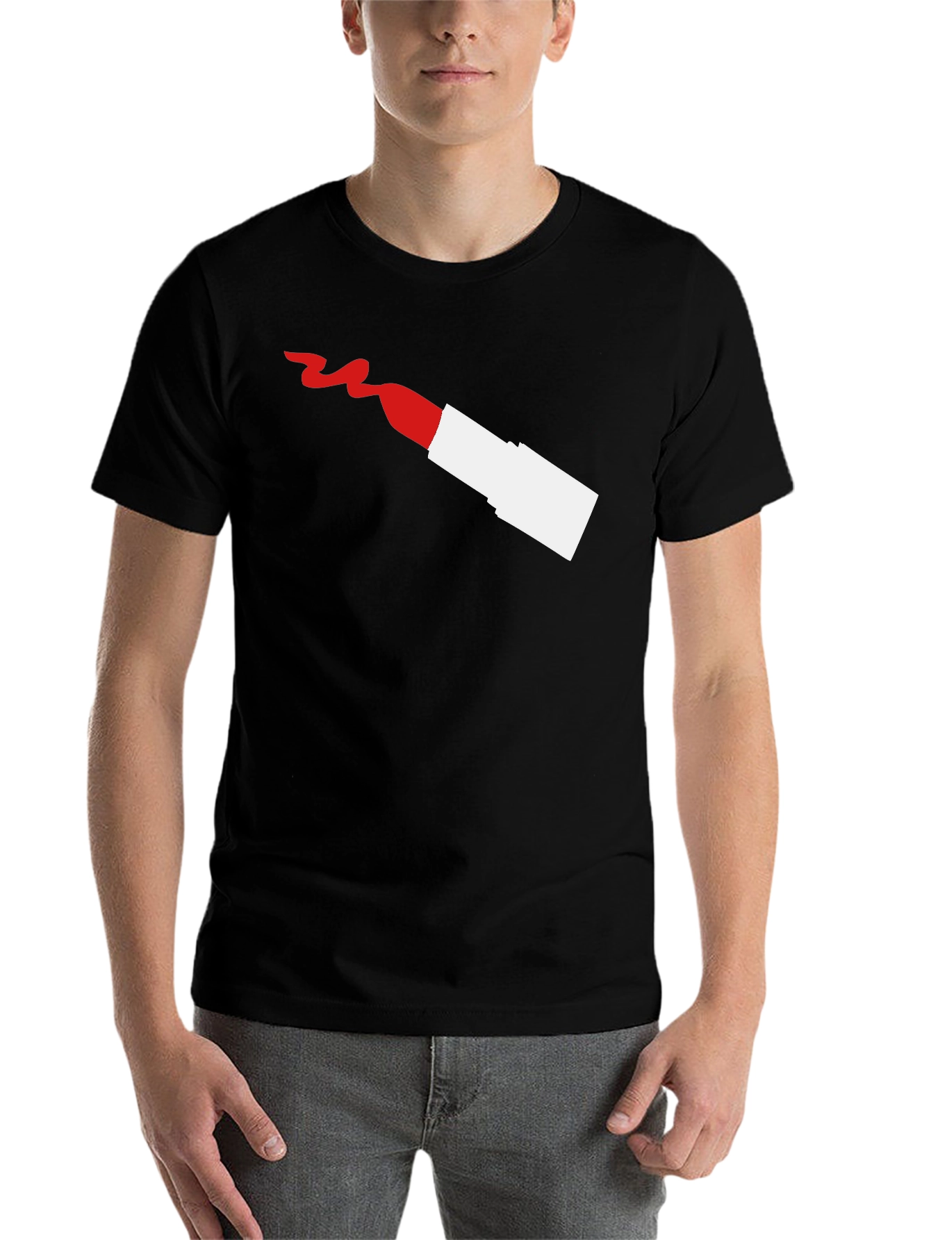 Black Modern Lipstick Graphic Tee - Stylish Men's T-Shirt view 7
