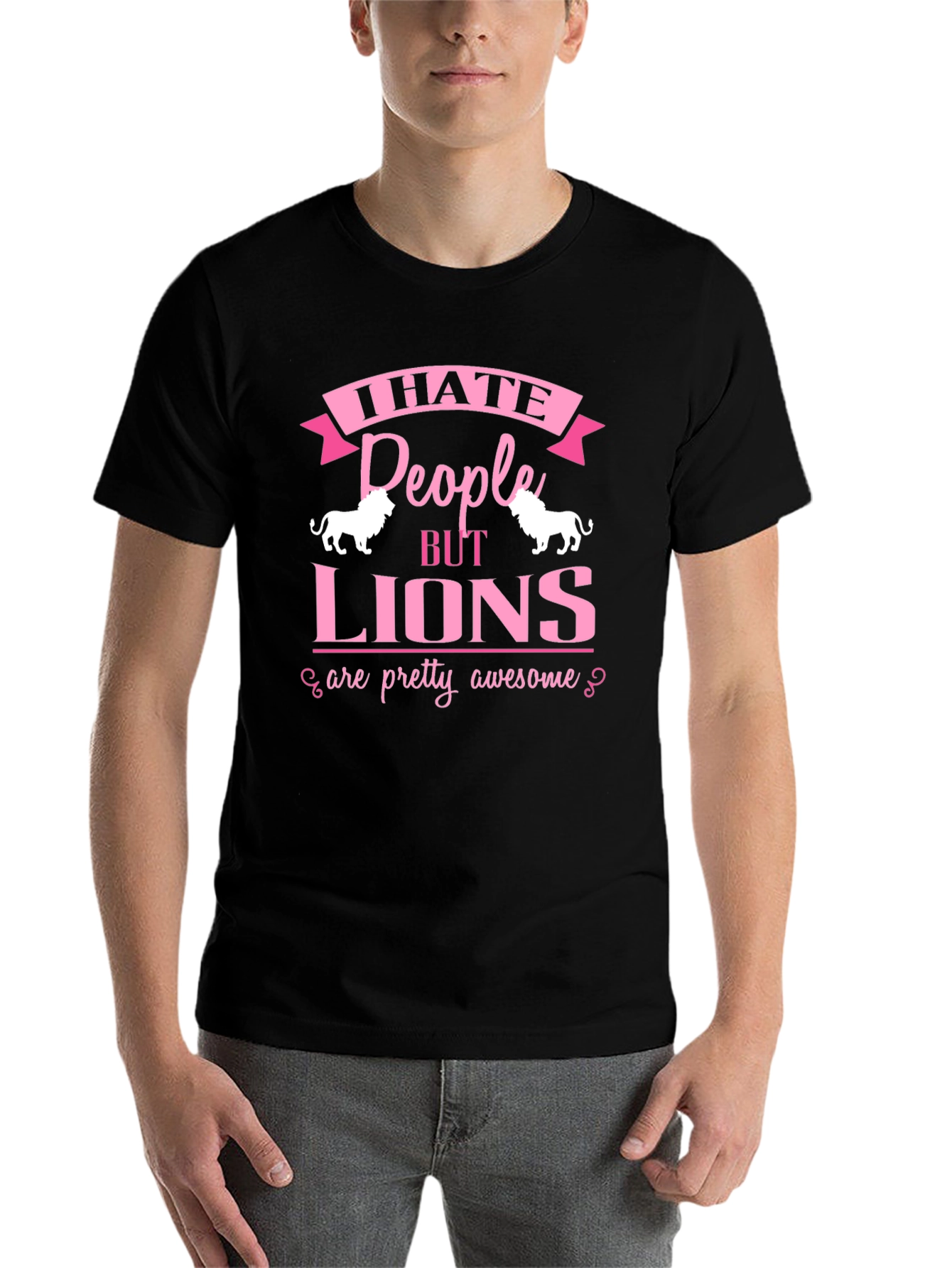 Black I Hate People But Lions T-Shirt view 7