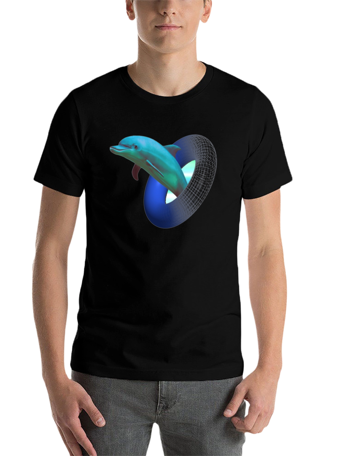 Black Dolphin Mobius Strip Graphic Black T-Shirt view 7