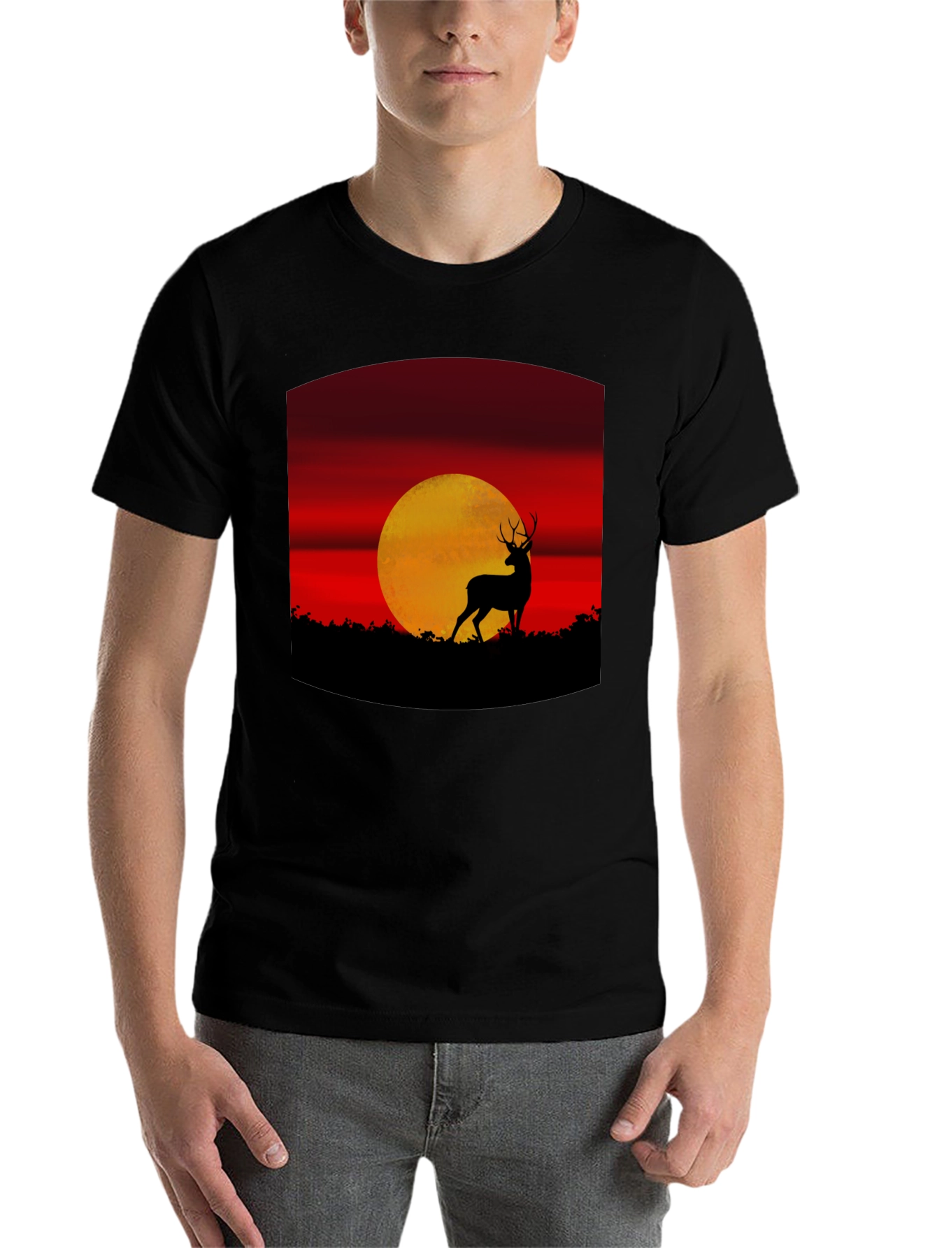 Black Deer Sunset Graphic Tee - Nature Inspired T-Shirt view 7