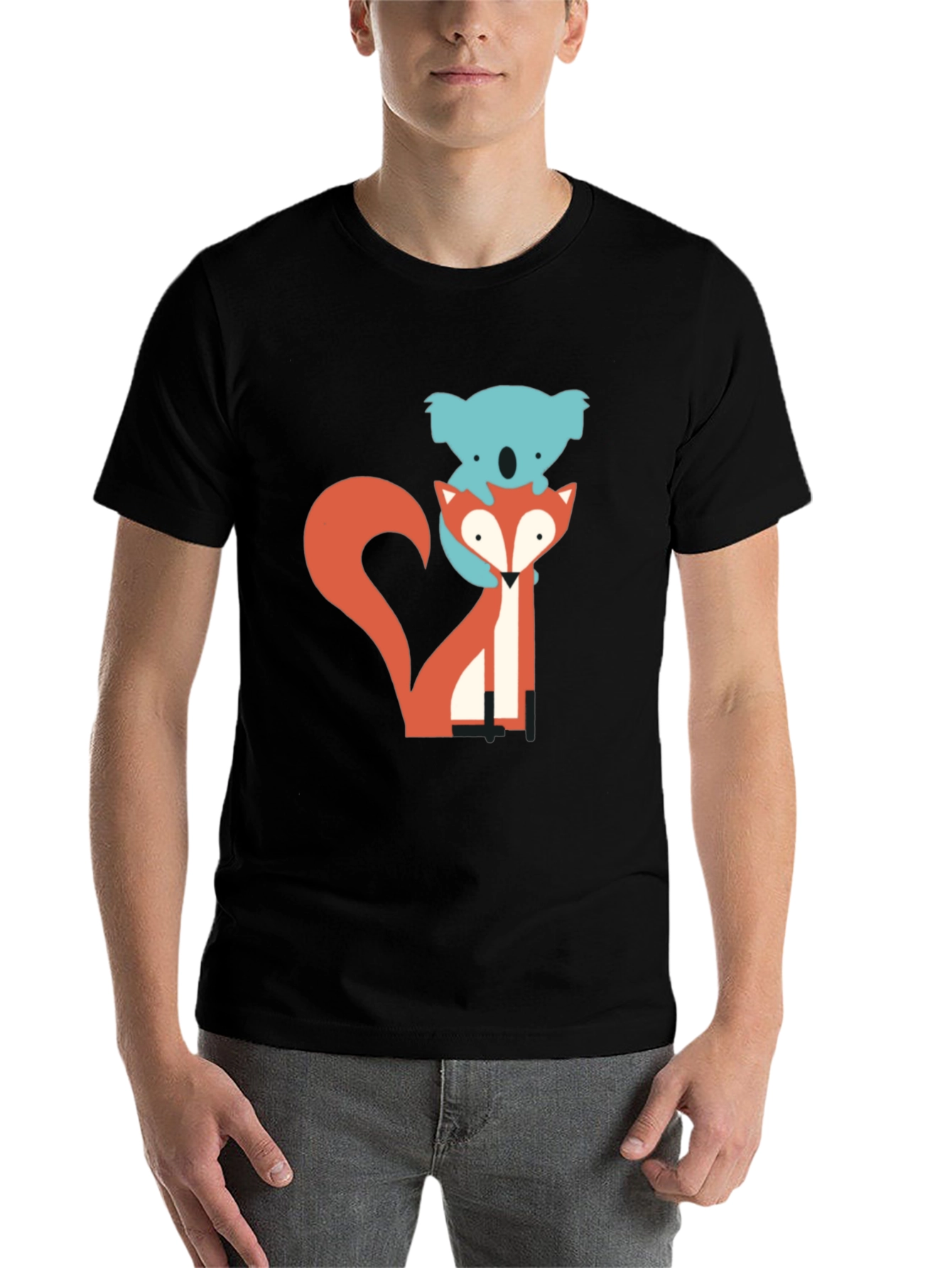 Black Koala Riding Fox Graphic Tee - Black Cotton T-Shirt view 7