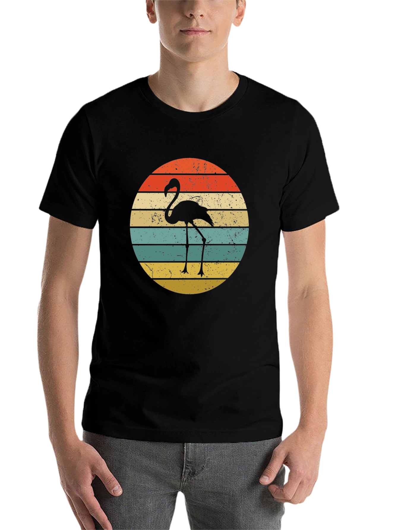Black Retro Flamingo Sunset Graphic T-Shirt view 7