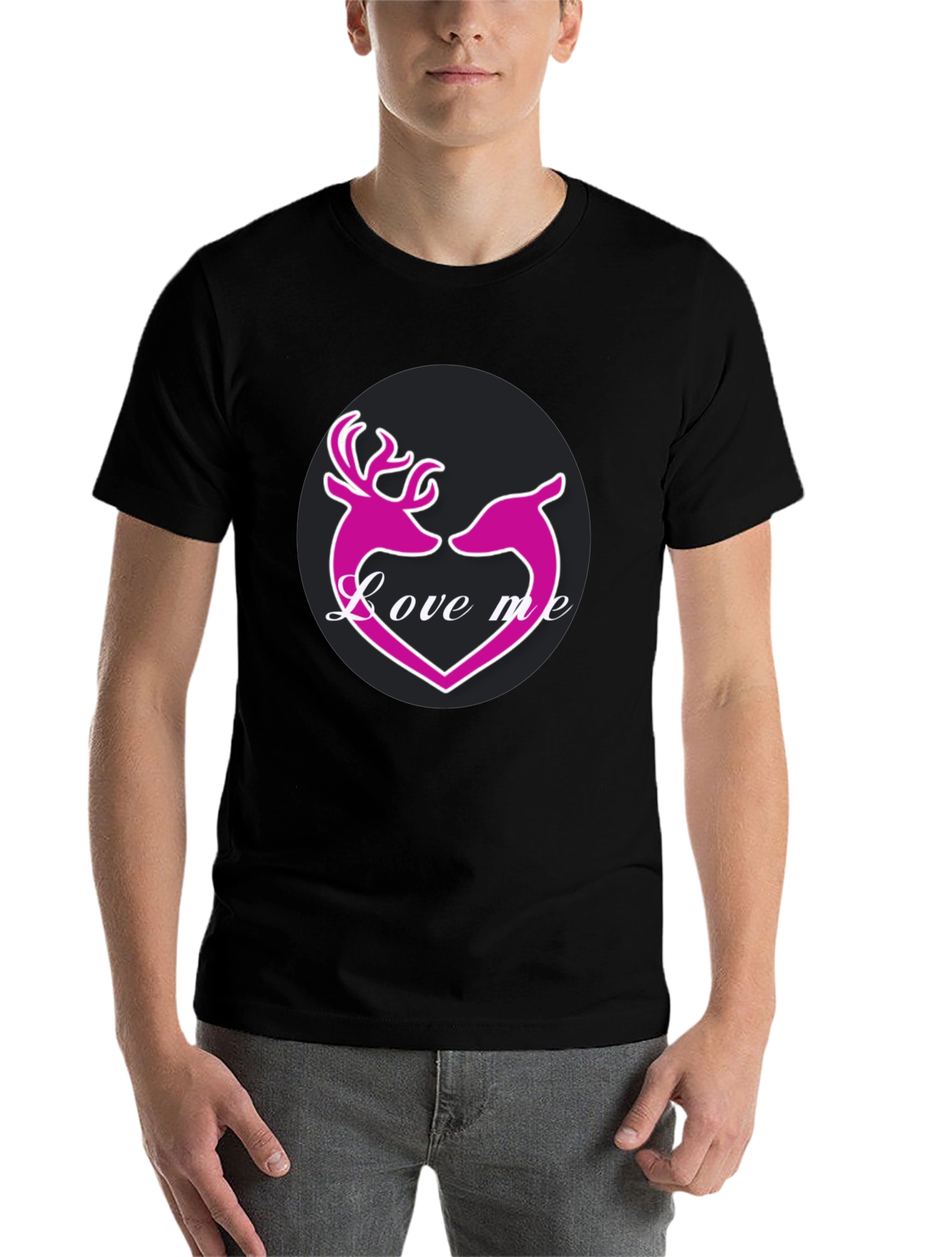 Black Love Me Deer Heart Graphic T-Shirt view 7