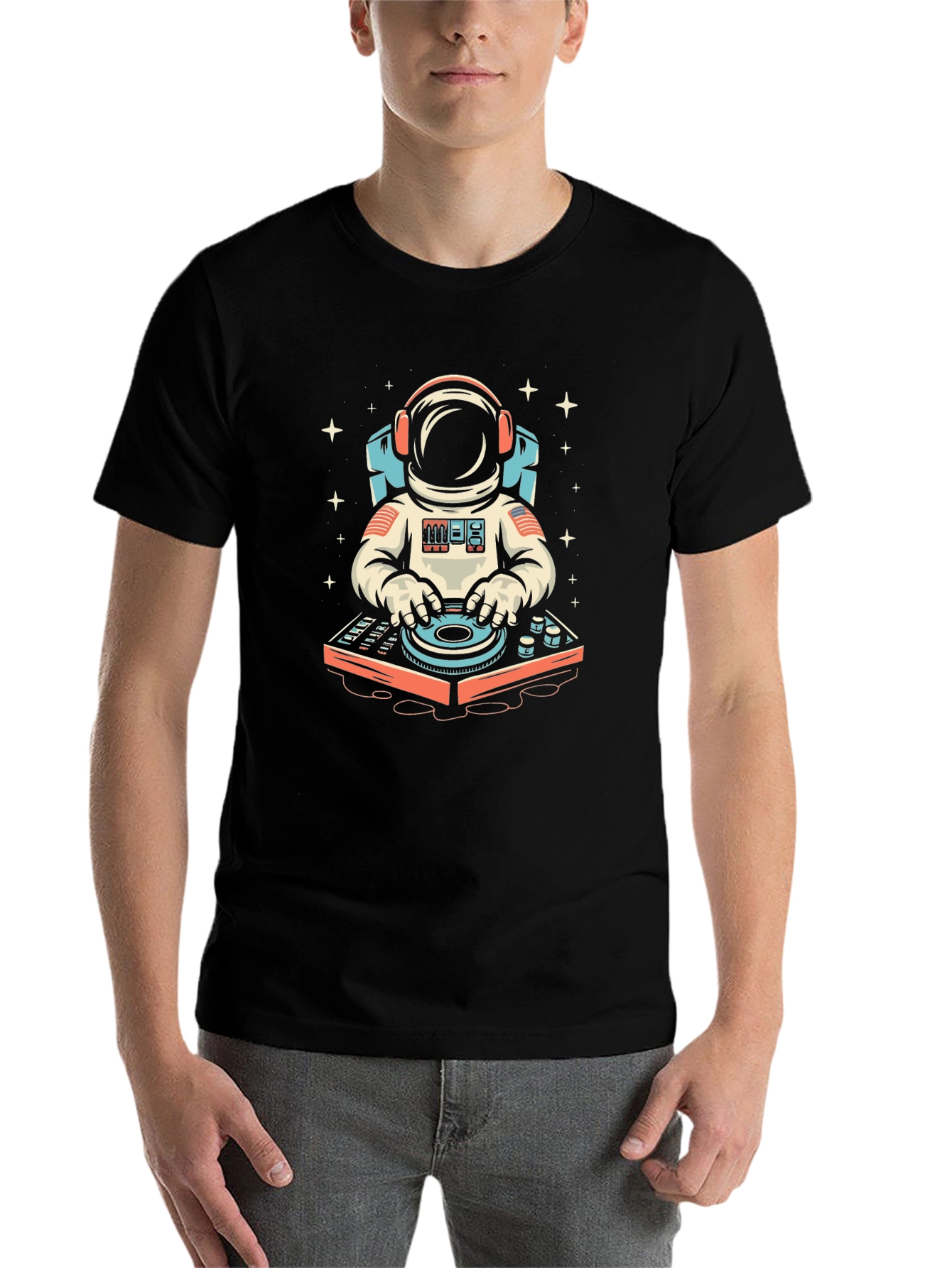 Black Astronaut DJ Graphic Tee - Space Music Lover T-Shirt view 7
