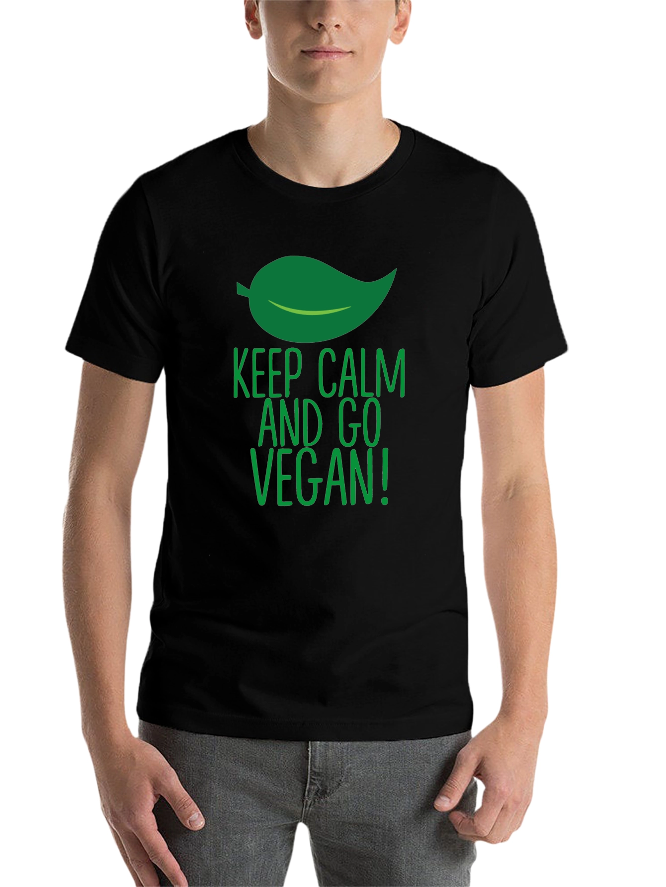 Black Keep Calm and Go Vegan T-Shirt - Black, Short Sleeve view 7