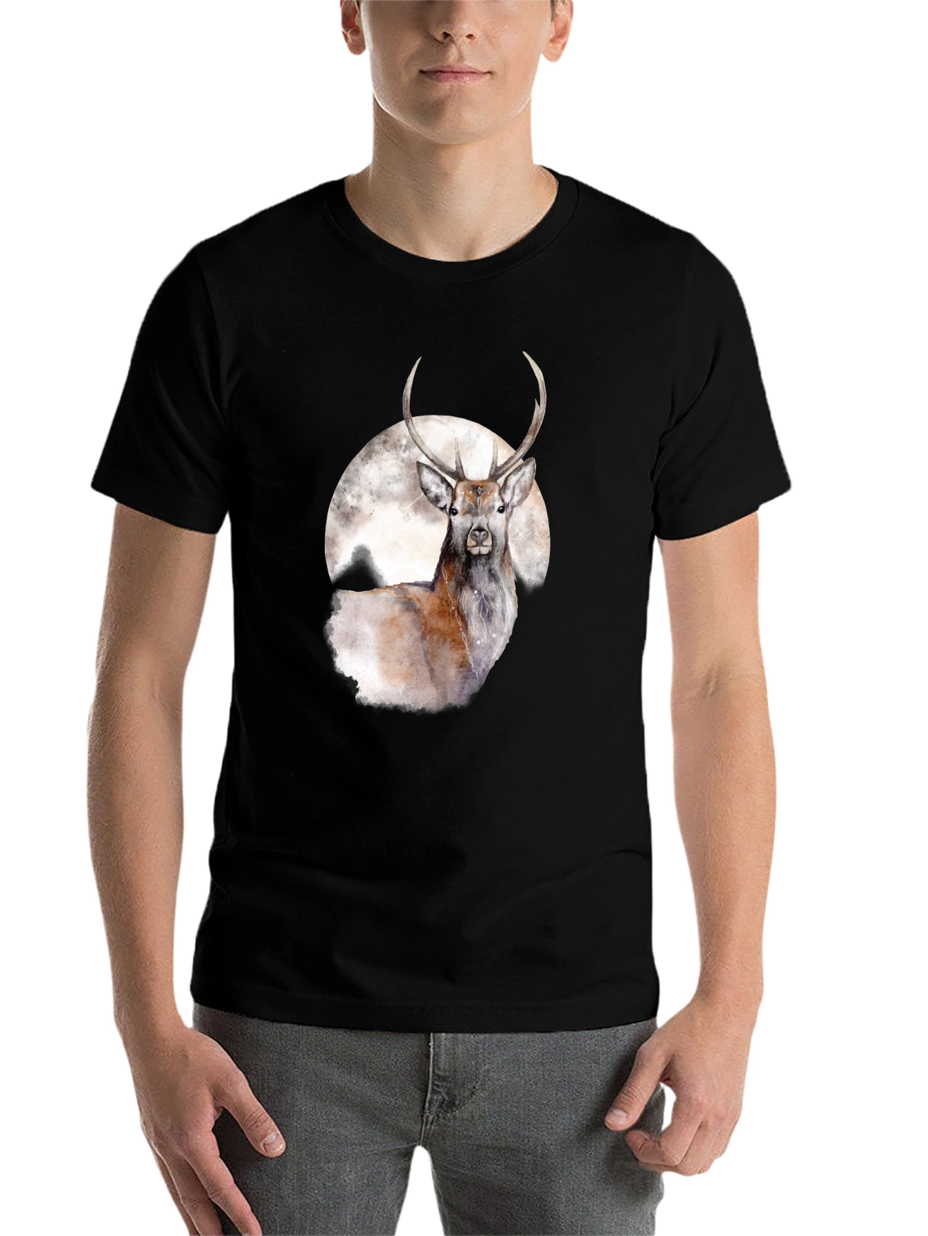 Black Deer and Moon Graphic Tee - Stylish Black T-Shirt view 7