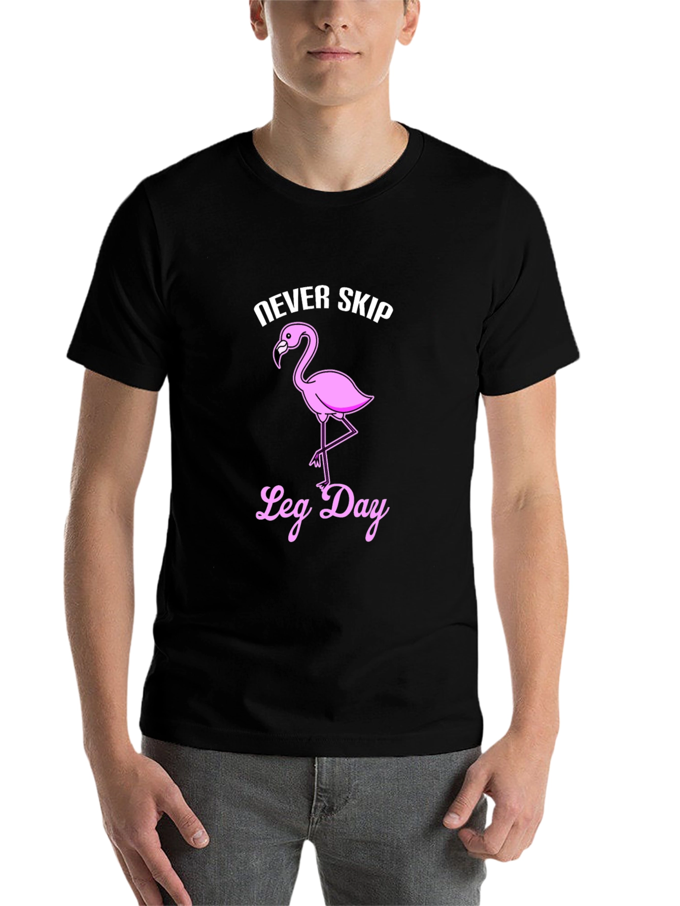 Black Never Skip Leg Day Flamingo Graphic T-Shirt view 7