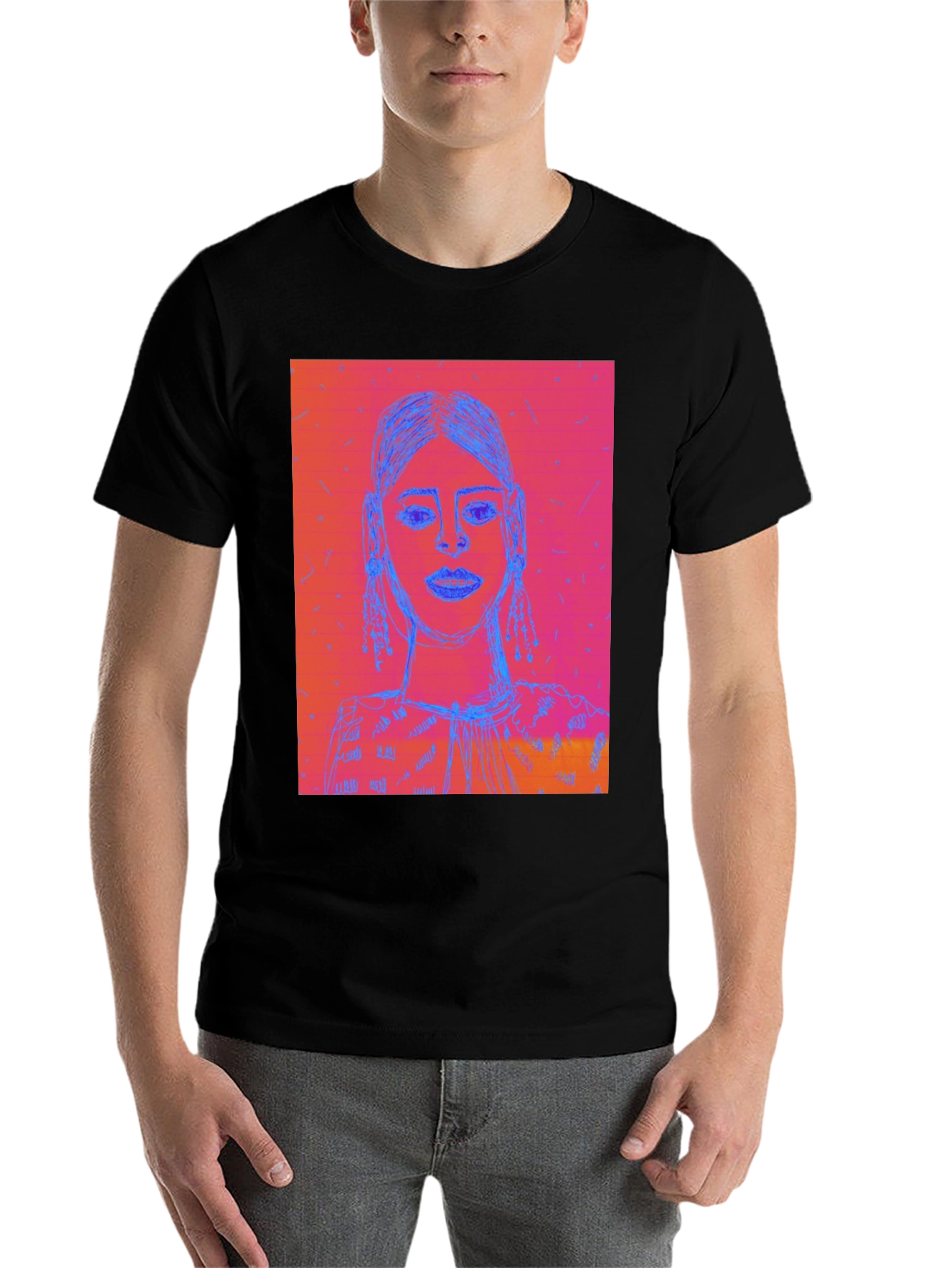 Black Abstract Portrait Graphic Tee - Modern Streetwear Style view 7