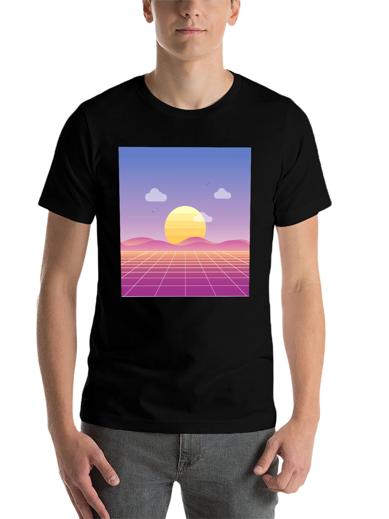 Black Retro Sunset Graphic Tee - Black Cotton Blend view 7