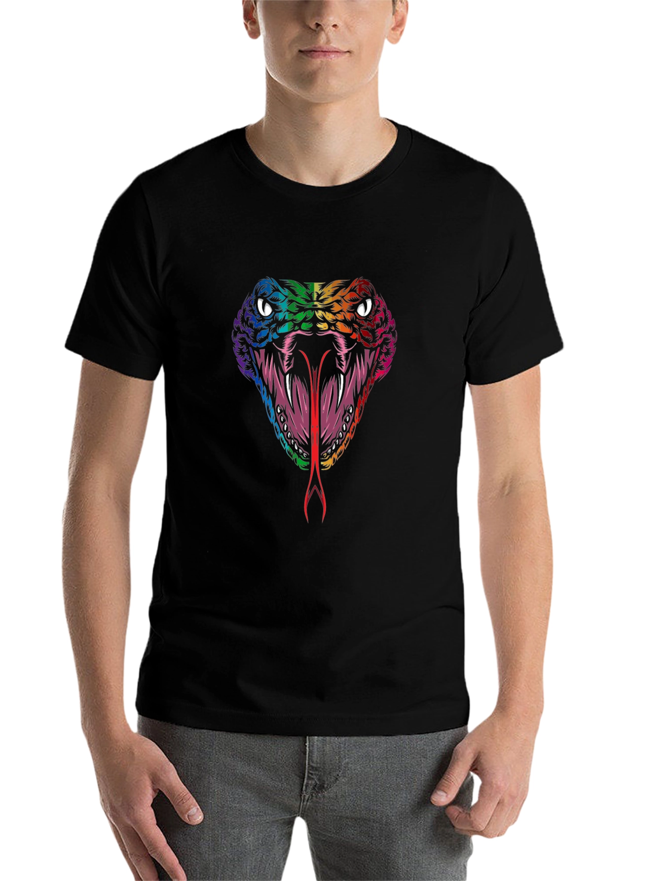 Black Rainbow Snake Graphic Tee - Stylish Men's Black T-Shirt view 7