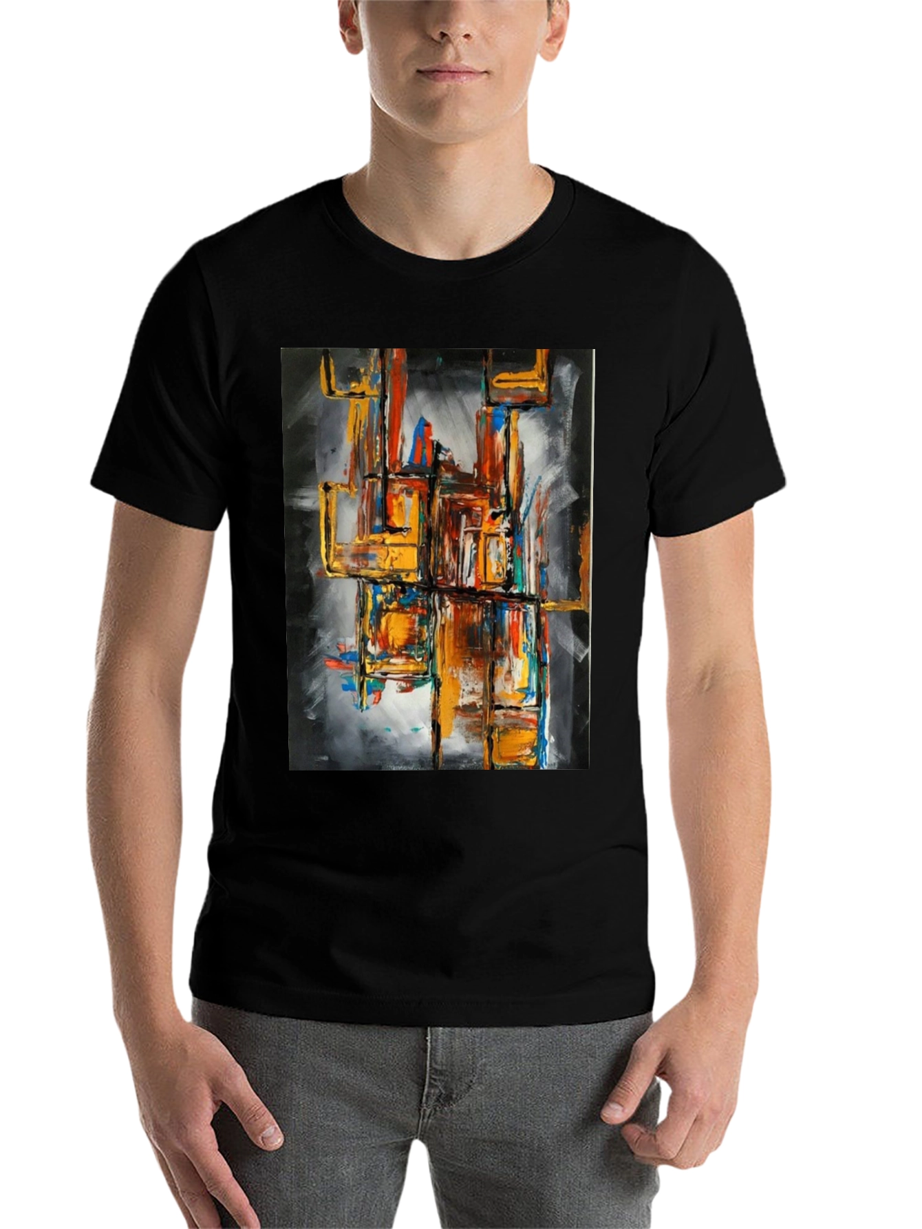 Black Abstract Art Men's Graphic Tee - Black view 7