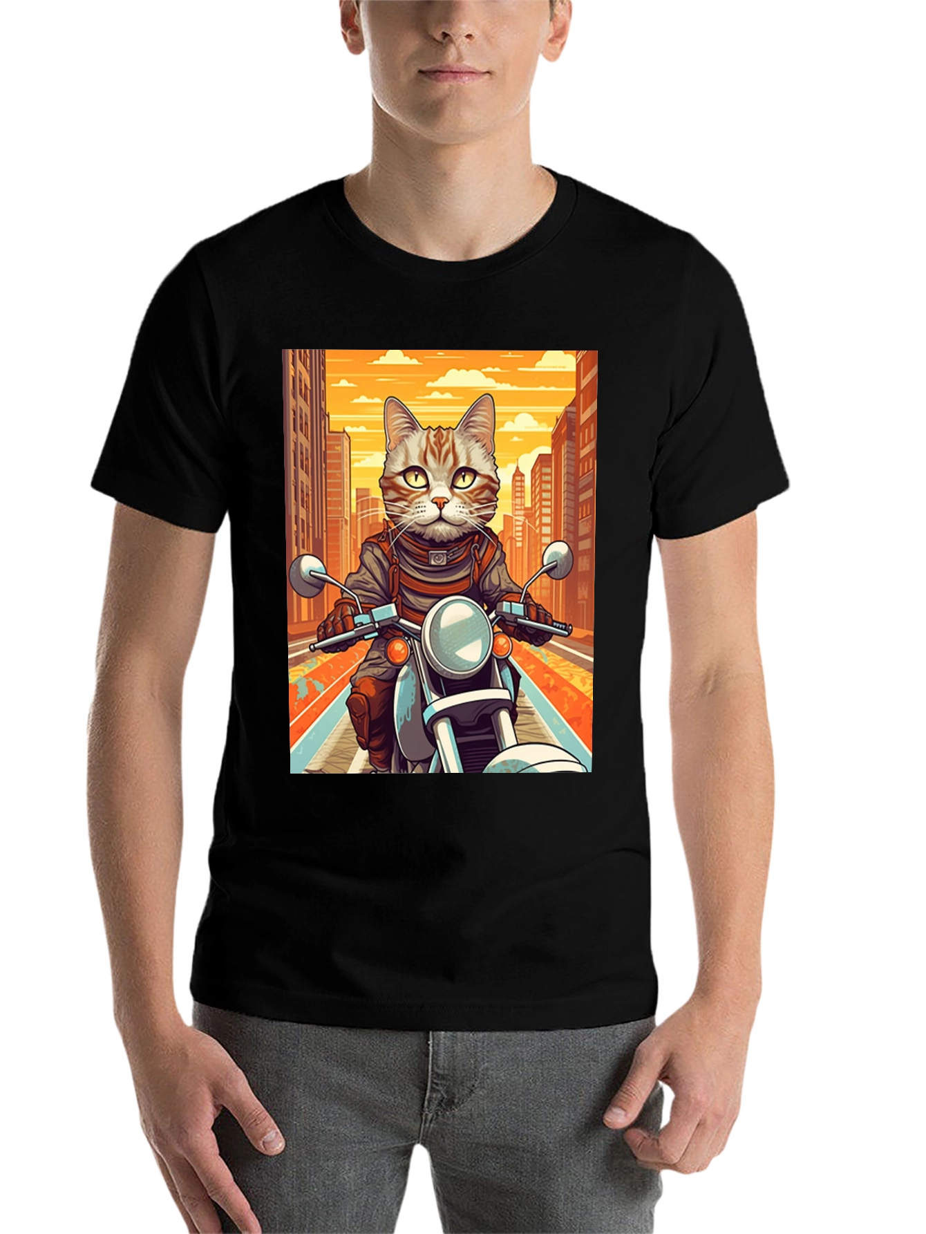 Black Cat on Motorcycle Graphic Tee view 7