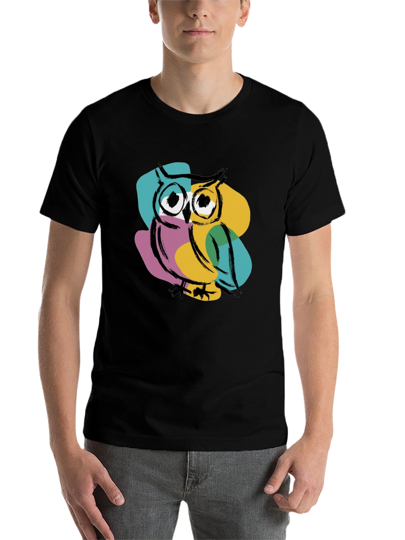 Black Cool Owl Graphic Print T-Shirt - Black view 7
