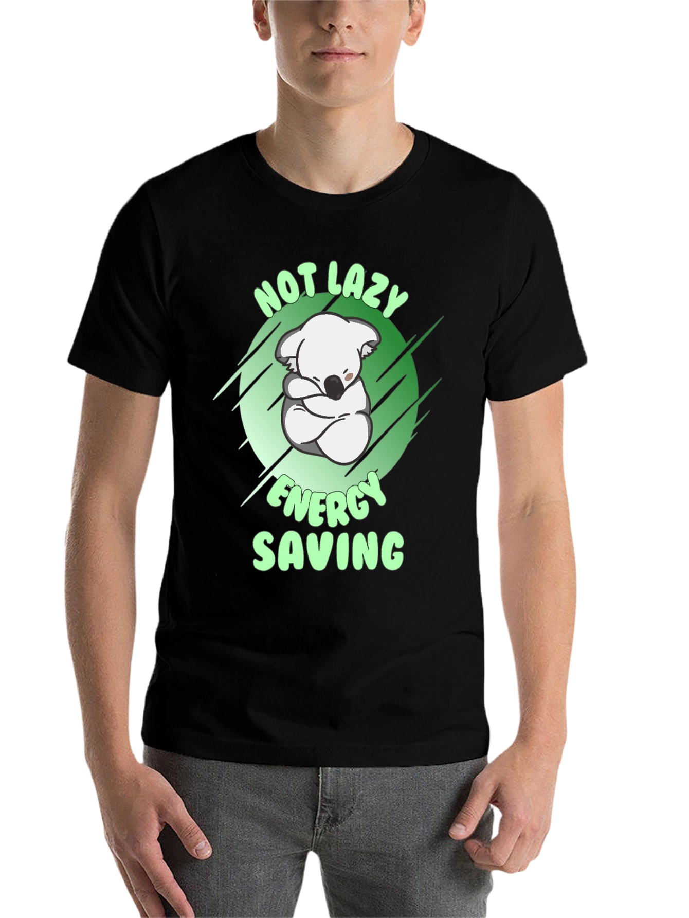 Black Not Lazy Energy Saving Koala T-Shirt view 7
