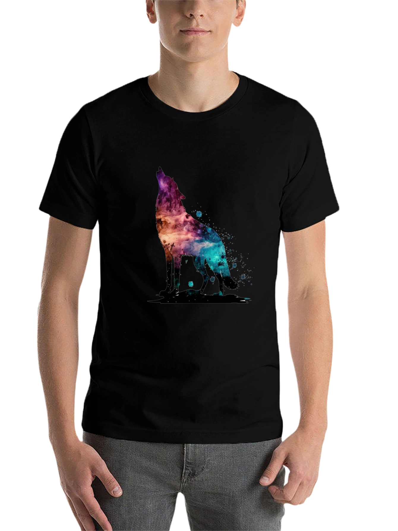 Black Galaxy Wolf Graphic T-Shirt - Stylish Men's Tee view 7