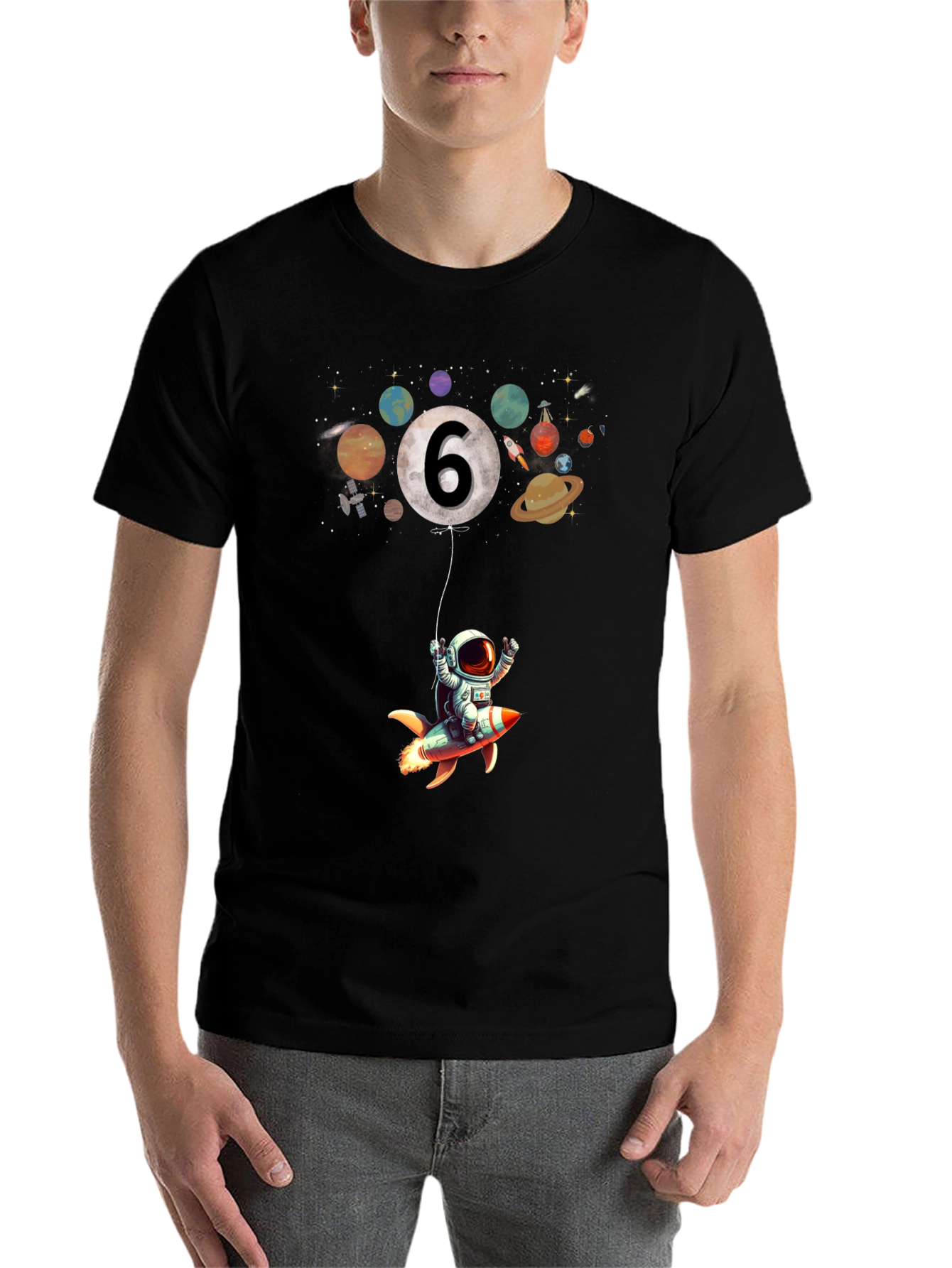 Black Astronaut 6th Birthday T-Shirt - Space Rocket view 7