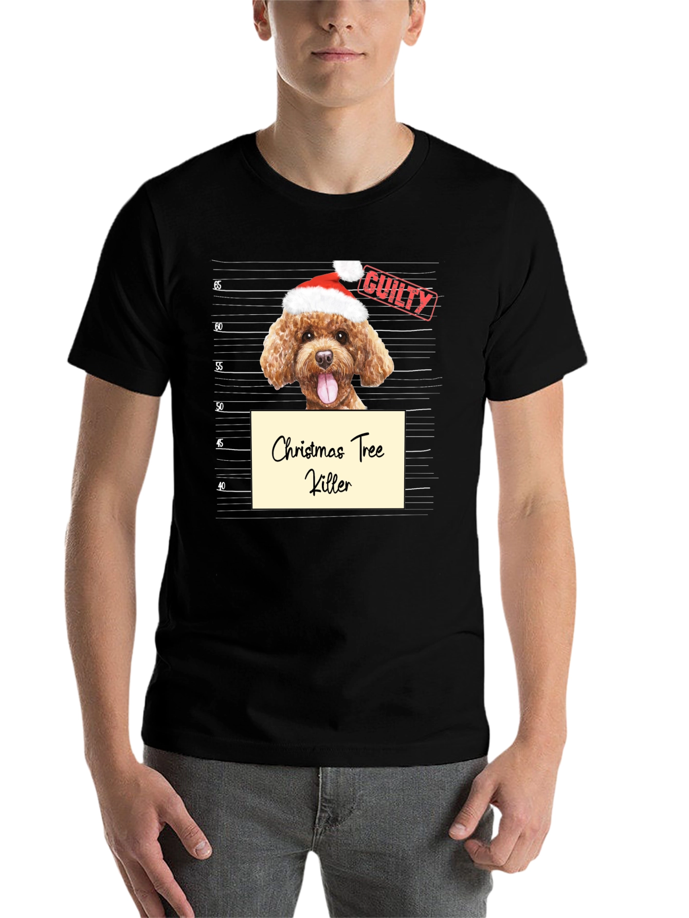 Christmas Tree Killer Dog Mugshot Graphic T-Shirt - 7