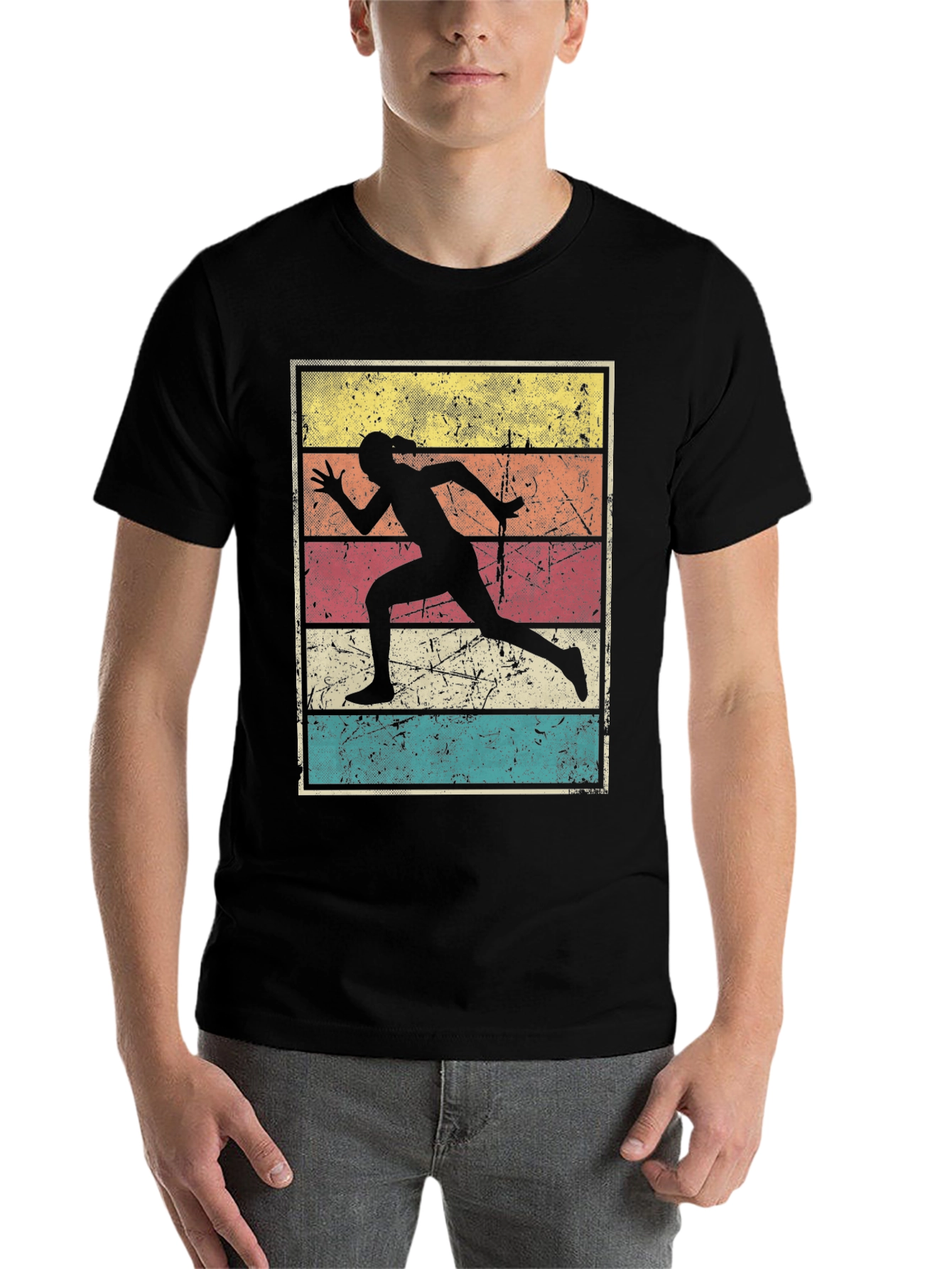 Black Retro Runner T-Shirt | Vintage Style Athletics Tee view 7